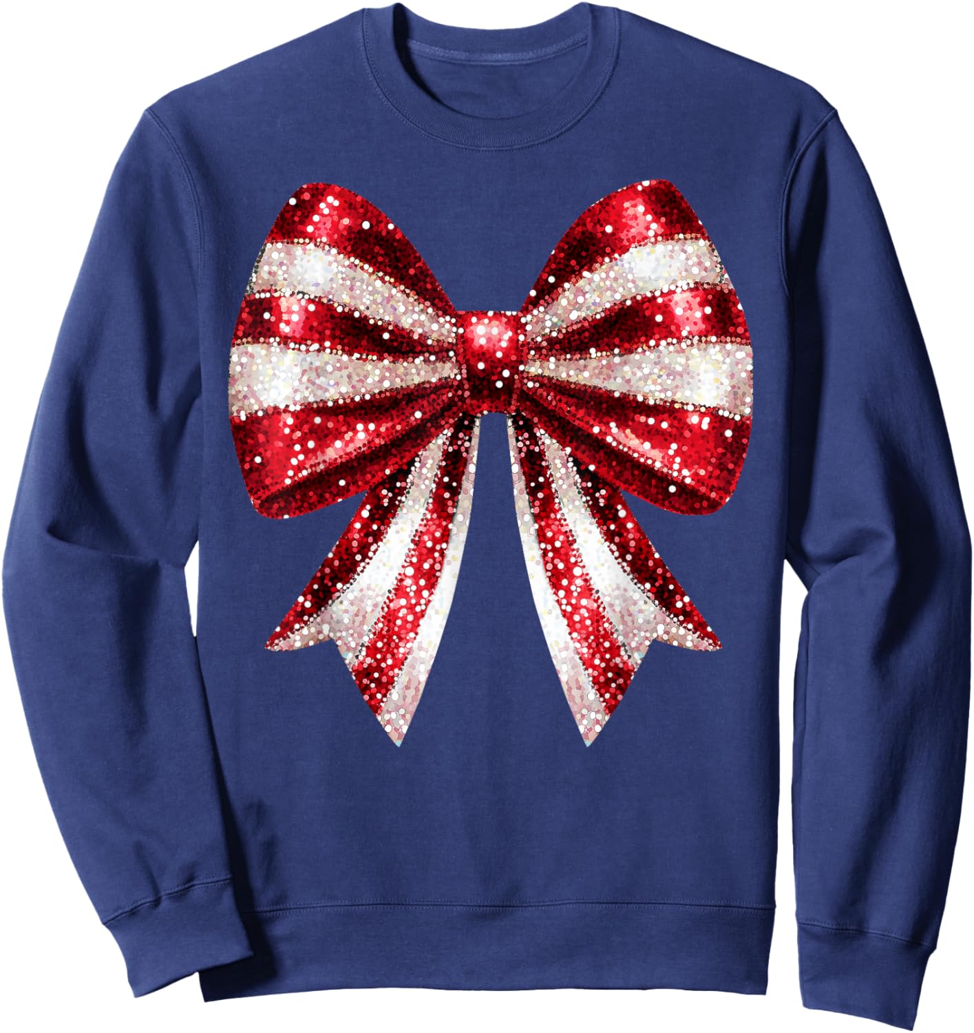 Cute Coquette Bow Christmas Candy Cane Xmas Women Kids Girls Sweatshirt - Sweatshirt | Navy