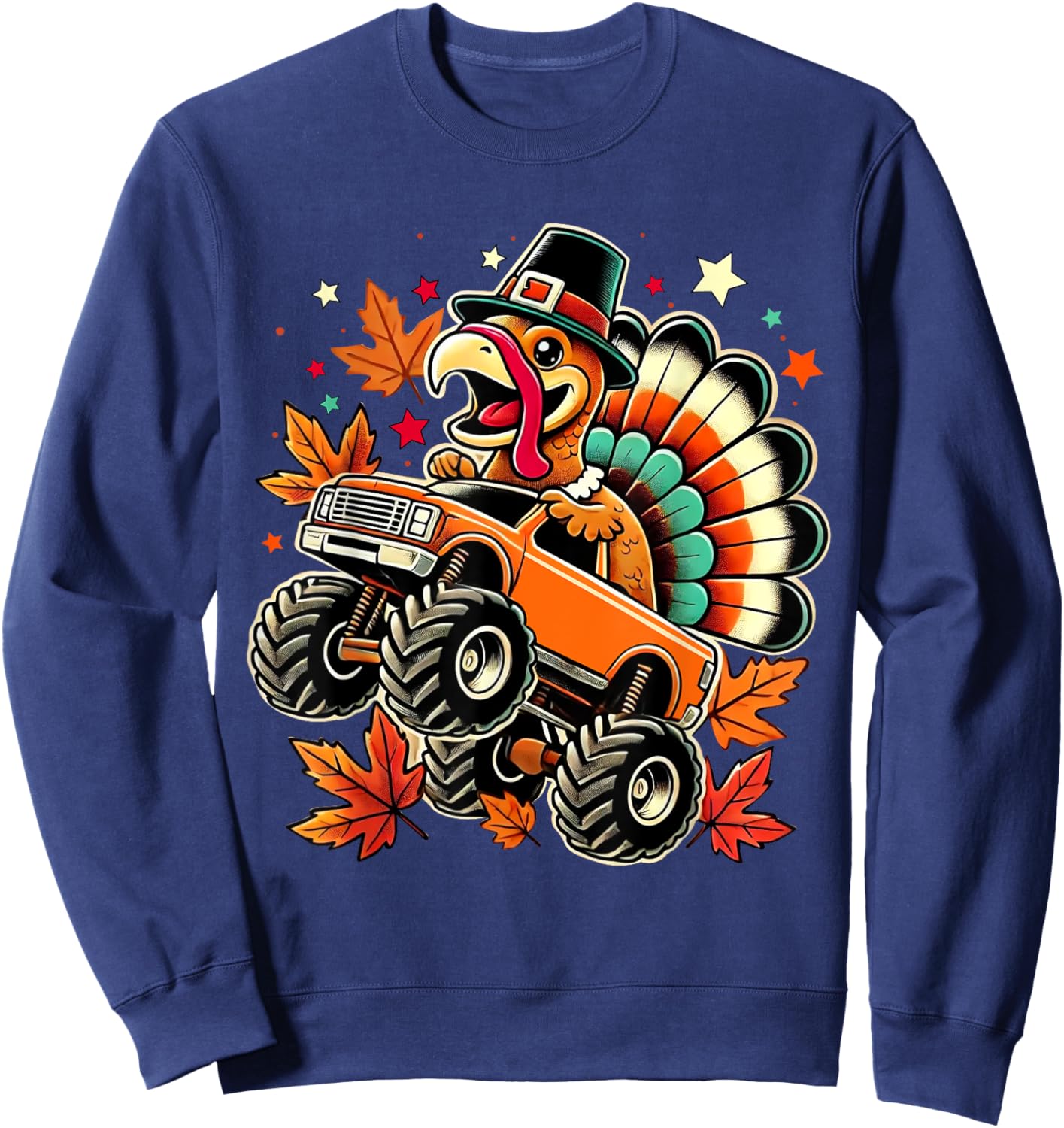 Funny Turkey Driving Monster Truck Thanksgiving Boys Toddler Sweatshirt - Sweatshirt | Navy