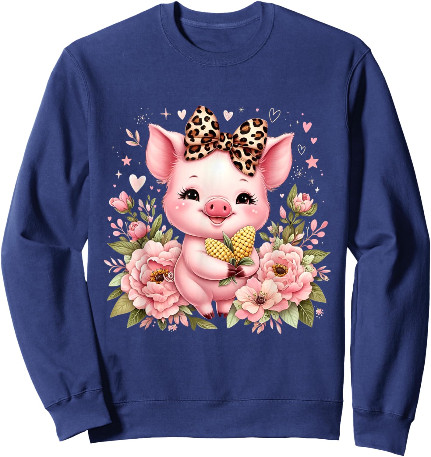 Pig Corn Leopard Coquette Bow Flowers Cute Pig Lover Women Sweatshirt - Sweatshirt | Navy
