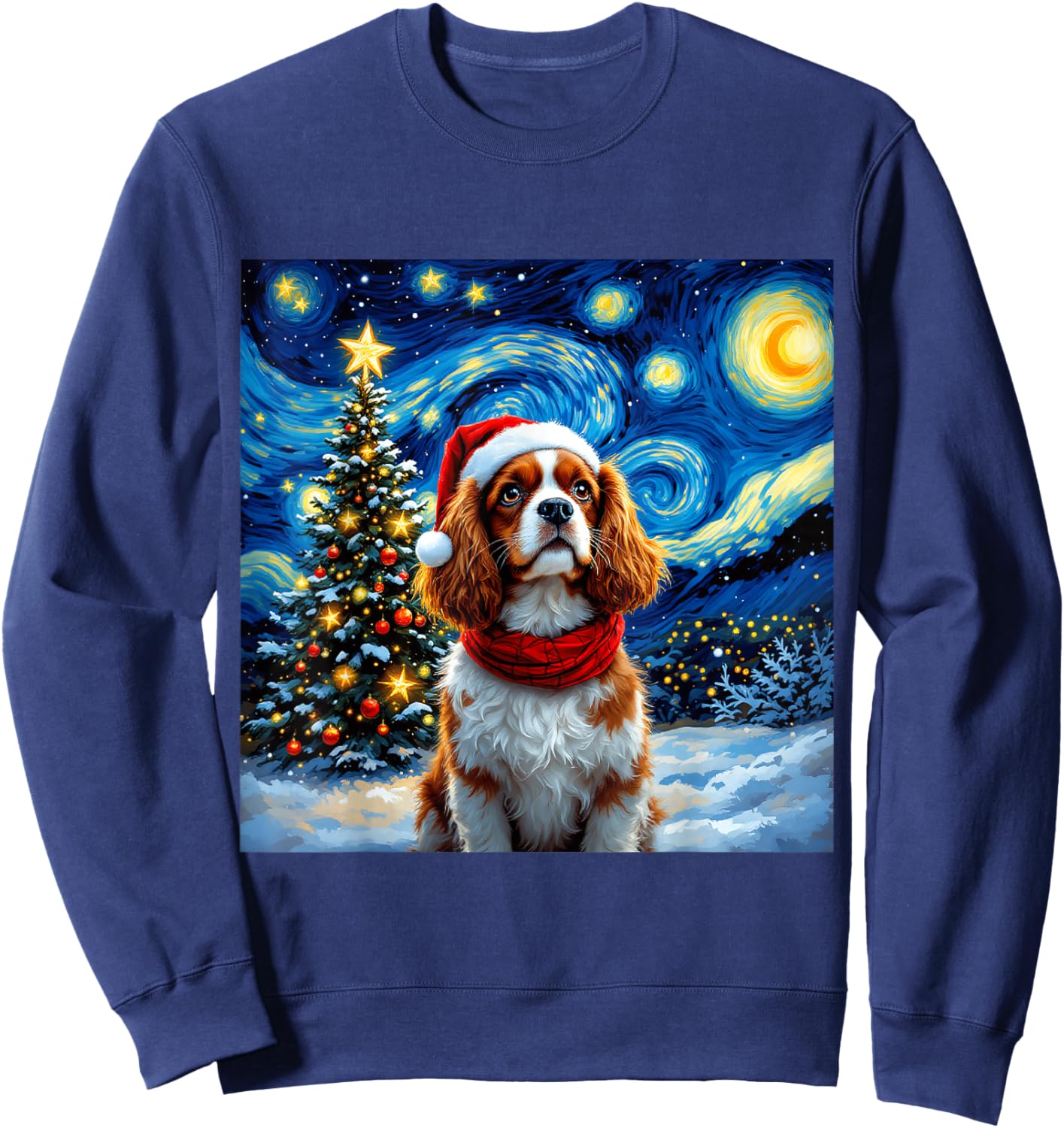 Cavalier King Charles Spaniel Starry Night Christmas Holiday Sweatshirt - Sweatshirt | Navy