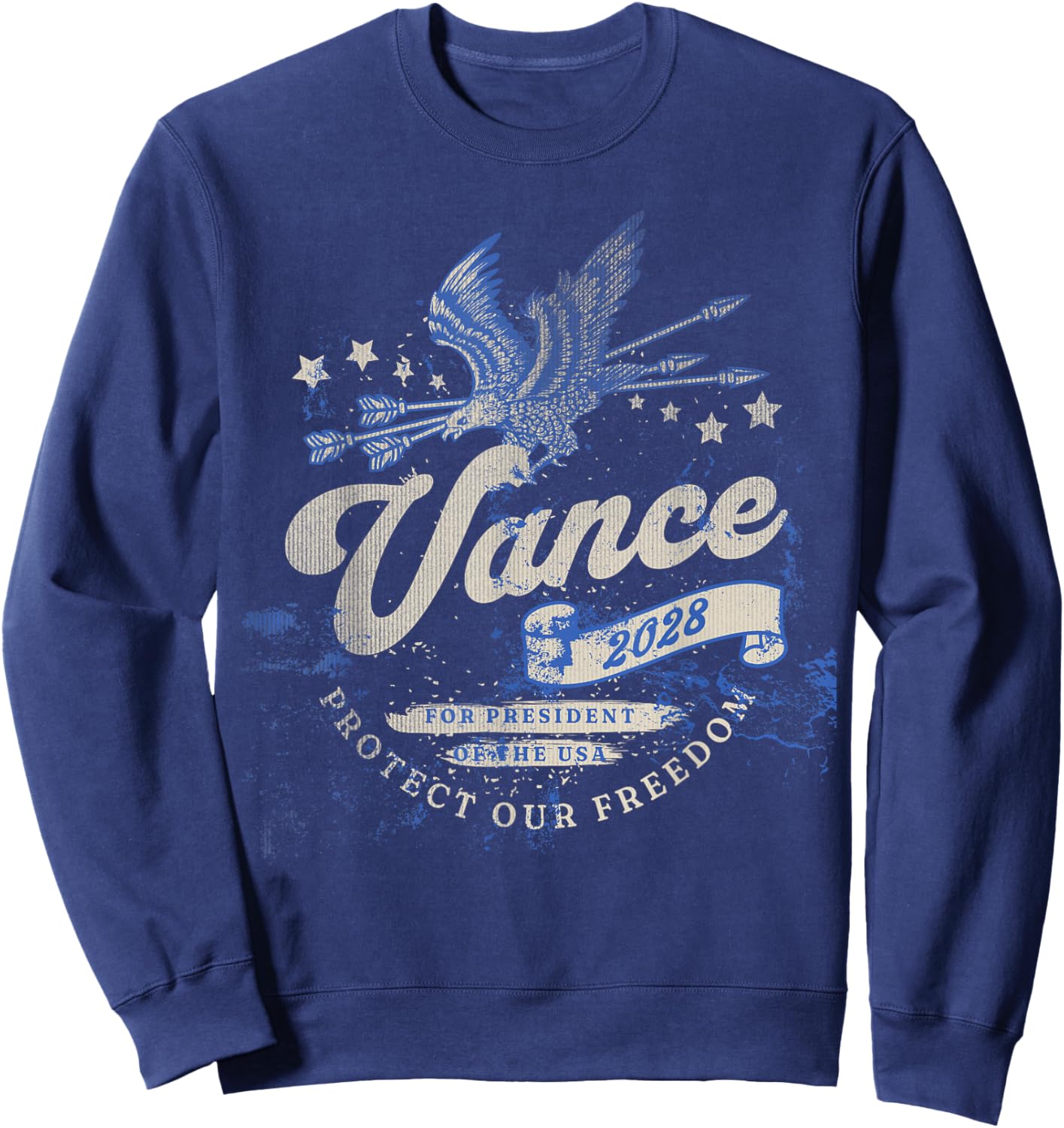 JD Vance 2028 Vintage Freedom Republican Eagle for President - Black, -Adult, Classic Fit, Short Sleeve, , Political- , Small Sweatshirt - Sweatshirt | Navy