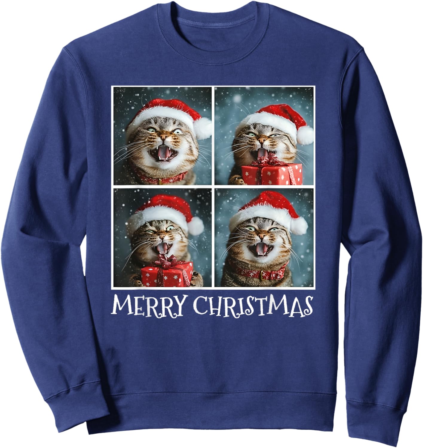 Cat Santa Hat Christmas Cat Selfie Sweatshirt - Sweatshirt | Navy