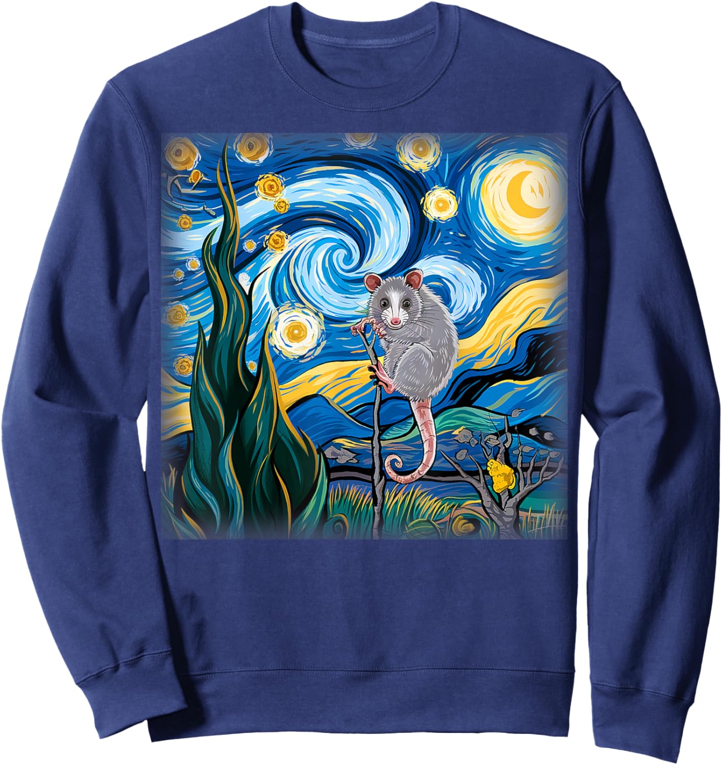 Starry Night Opossum Van Gogh Possum Rodent Gifts Men Women Sweatshirt - Sweatshirt | Navy
