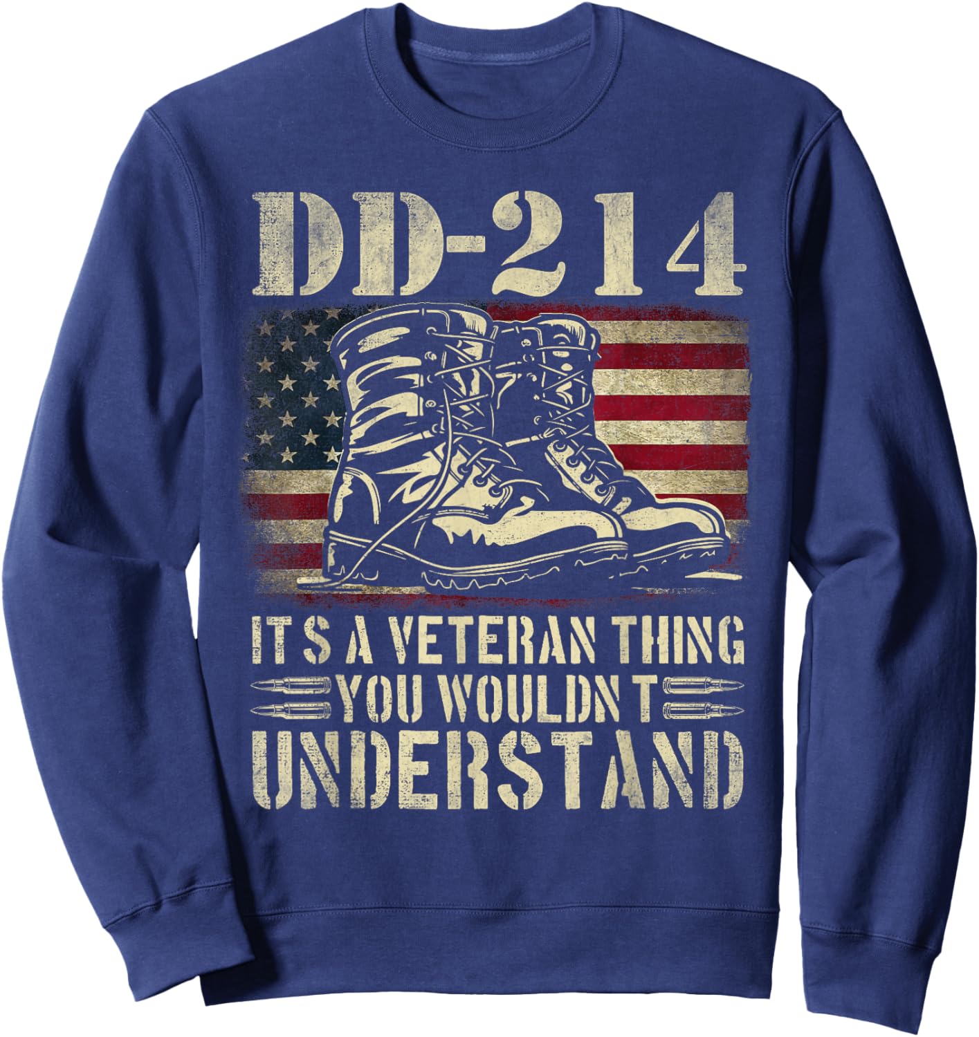 DD-214 Alumni Veterans Patriotic US American Flag Sweatshirt - Sweatshirt | Navy
