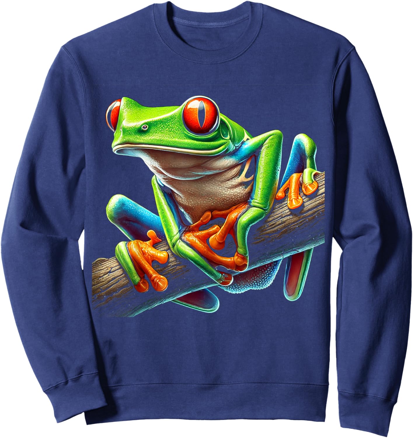 Green Body Red Eyed Tree Frog Rainforest Amphibian Sweatshirt - Sweatshirt | Navy