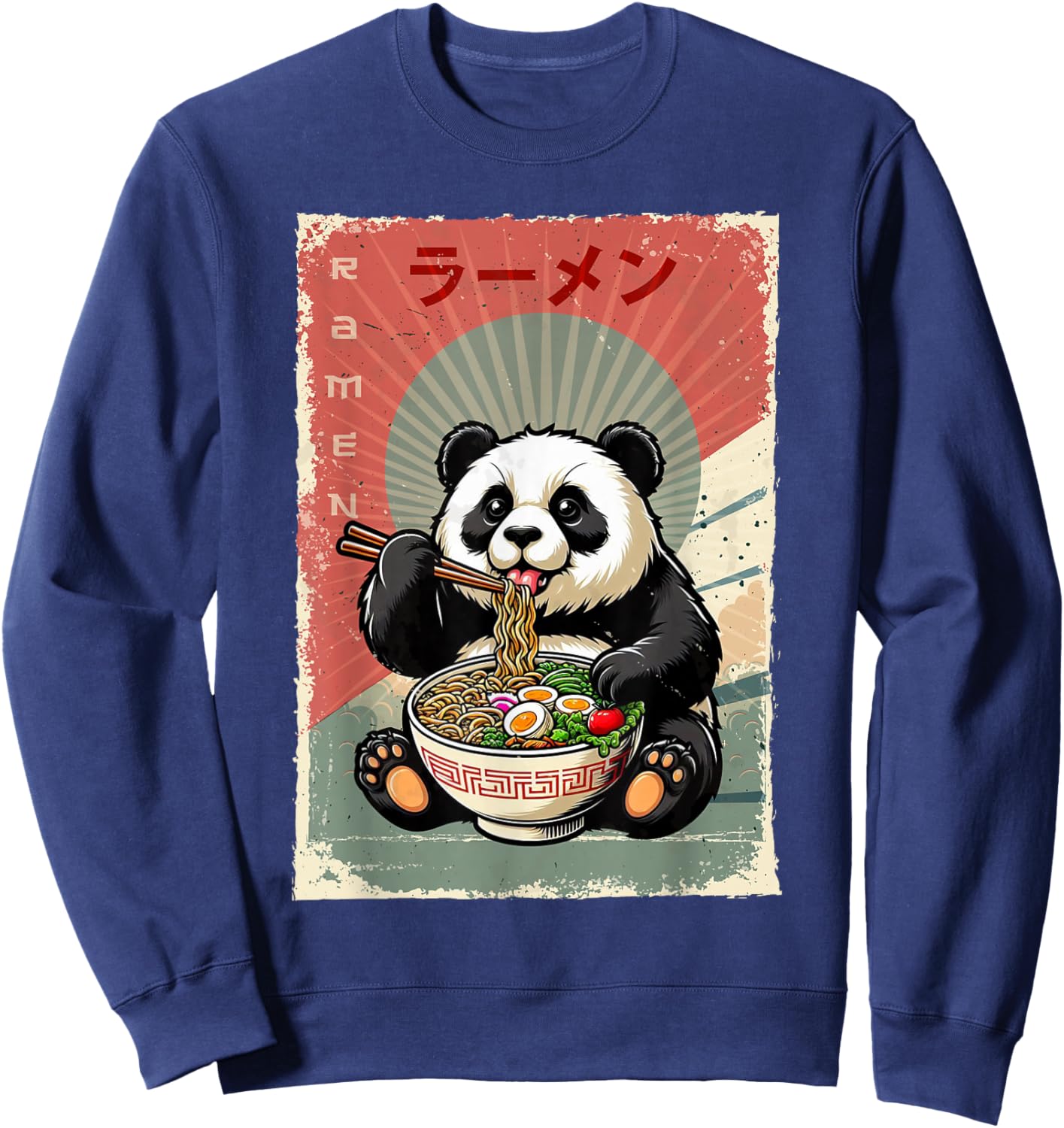 Panda Eating Ramen Japanese Noodles Soup Sweatshirt - Sweatshirt | Navy
