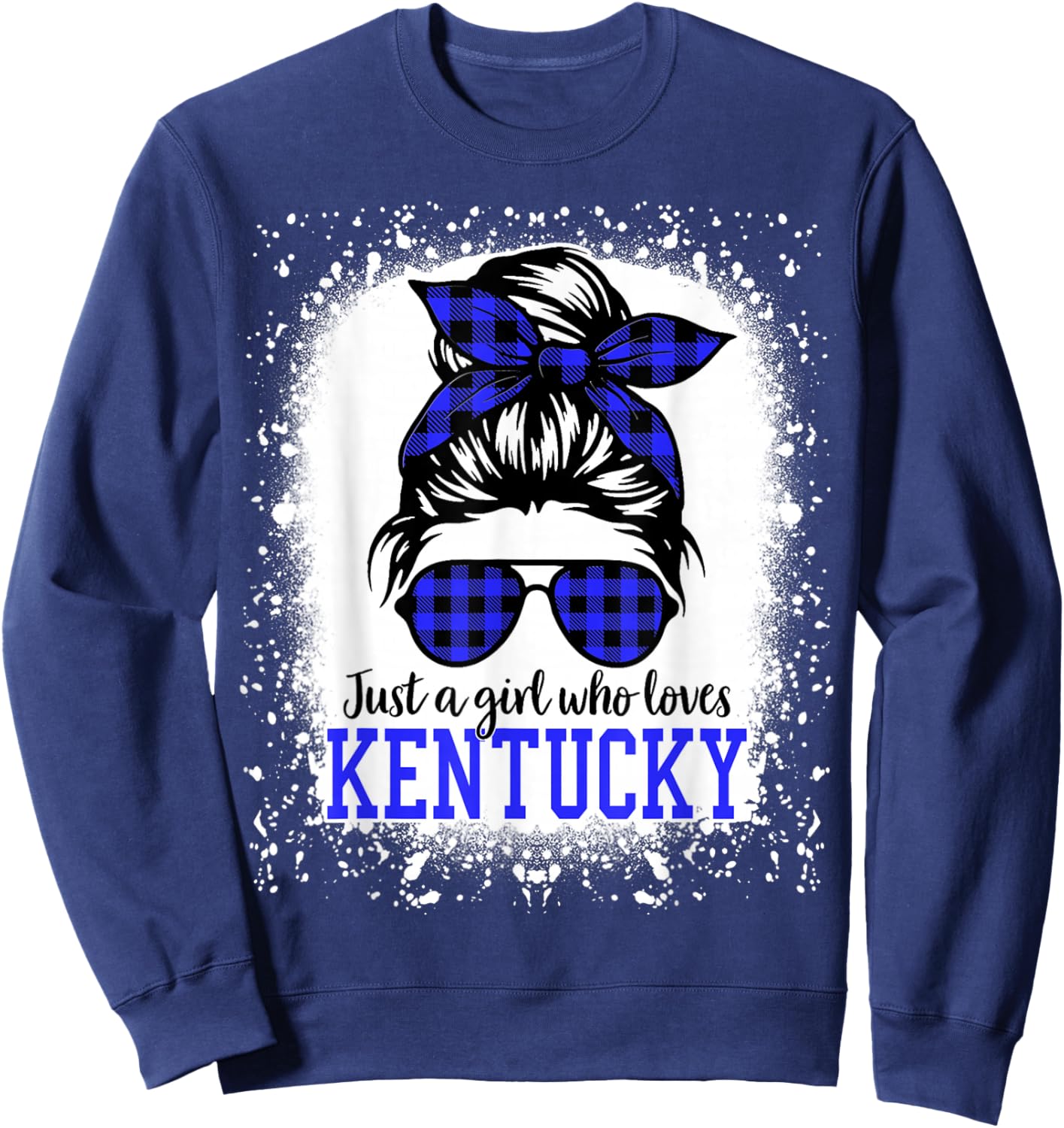 Kentucky Women Girls Messy Bun Hair, Kentucky State Pride Sweatshirt - Sweatshirt | Navy