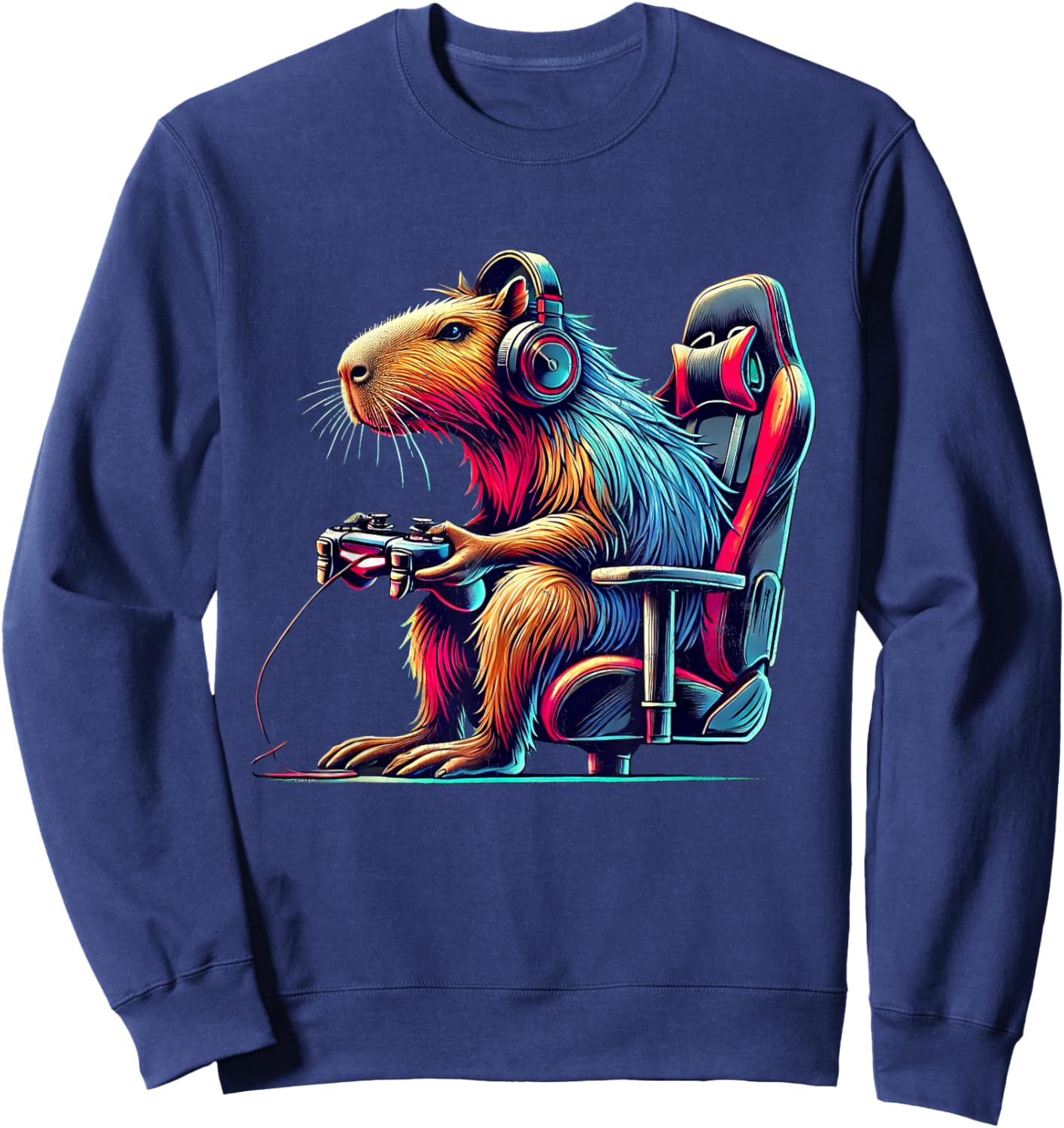 Funny Capybara Gaming Retro Rodent Capybara Video Games Sweatshirt - Sweatshirt | Navy
