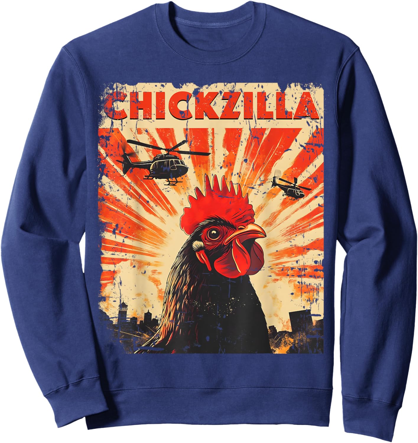 Funny Chicken Japan Retro Vintage Design Chickzilla Sweatshirt - Sweatshirt | Navy