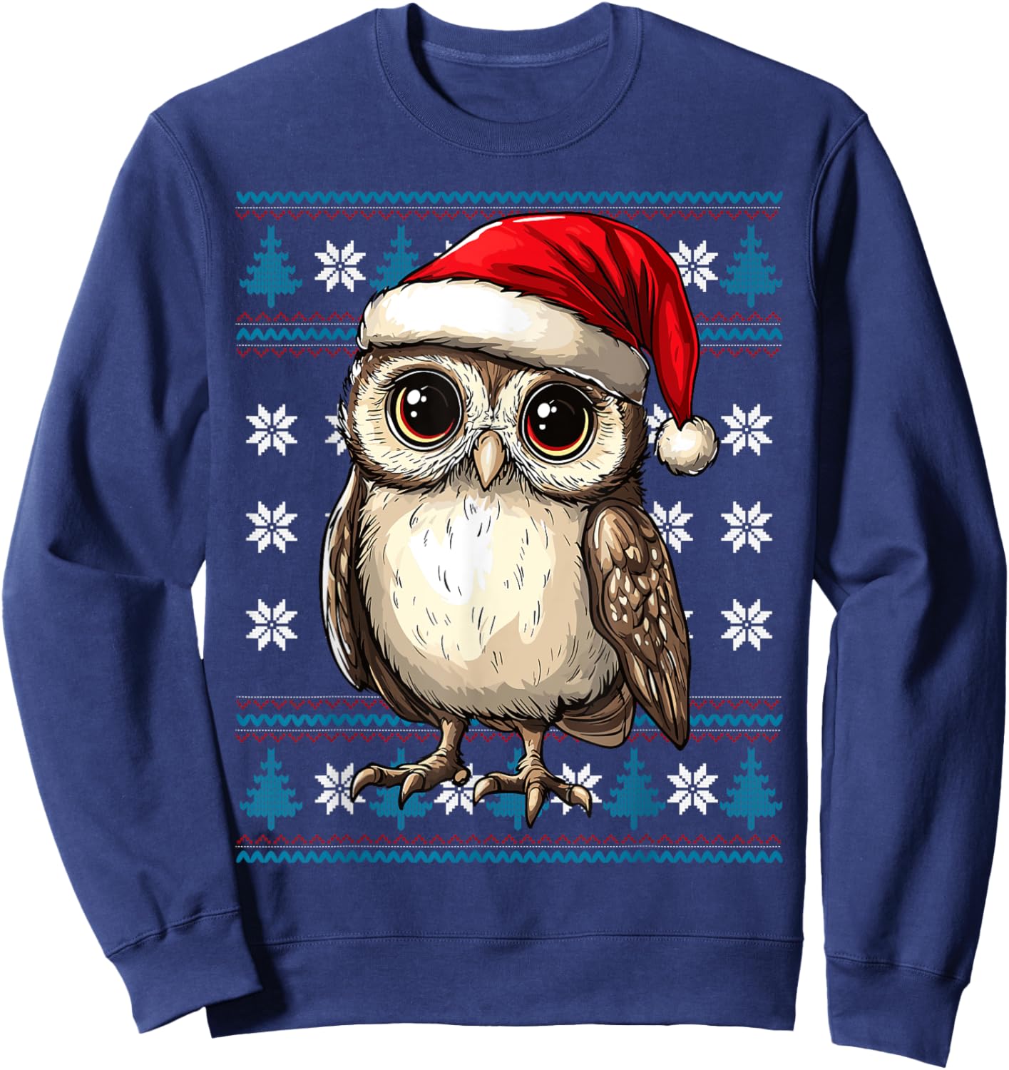 Owl Santa Hat Ugly Christmas Sweater Owl Lovers Holiday Sweatshirt - Sweatshirt | Navy