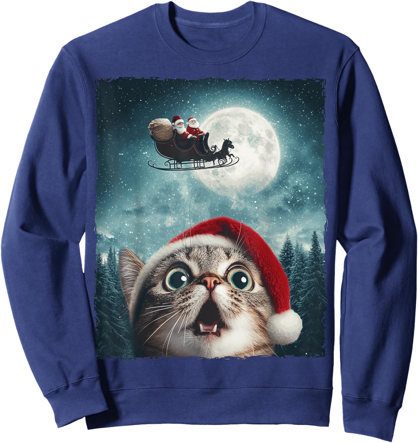 Funny Cat Selfie Santa Moon Xmas Christmas Women Kids Sweatshirt - Sweatshirt | Navy
