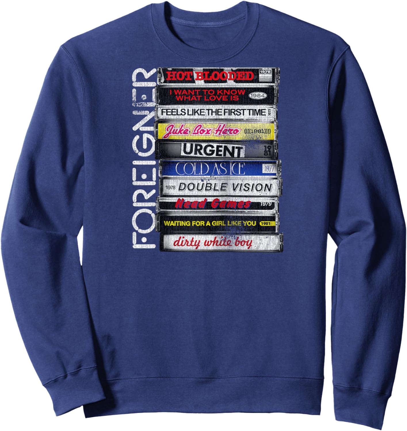 Foreigner Classic Hit Songs 80s Rock Band Raglan Baseball Sweatshirt - Sweatshirt | Navy