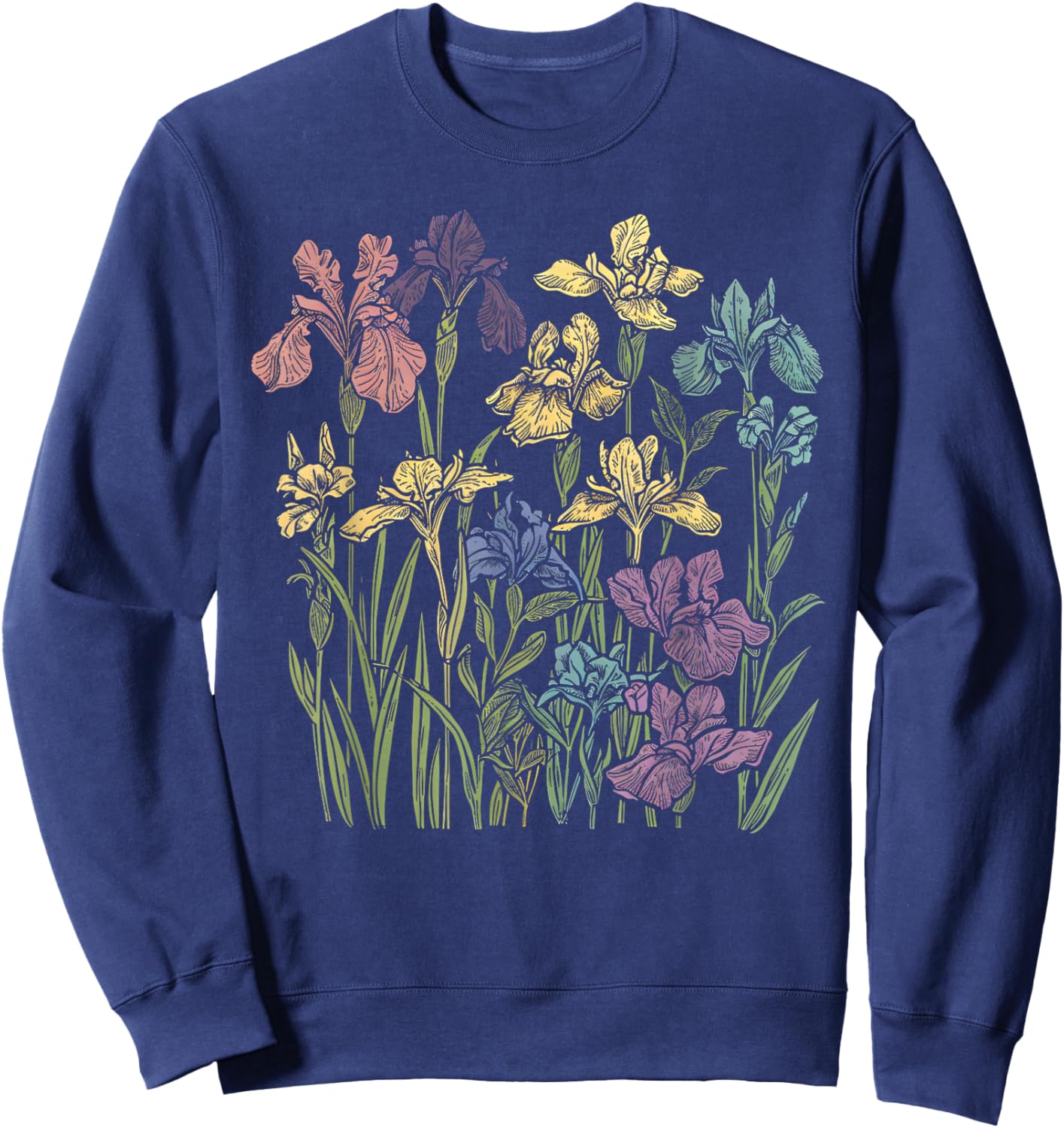 Vintage Botanical Iris Flower Girl Cute Floral Plant Mom Sweatshirt - Sweatshirt | Navy