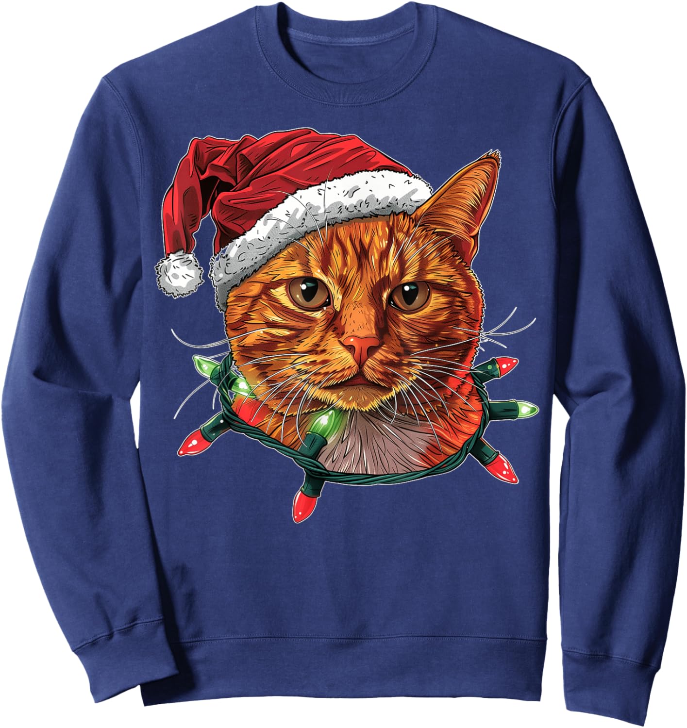 Cute Orange Cat Tabby Cat Christmas Hat Xmas Women Kids Sweatshirt - Sweatshirt | Navy