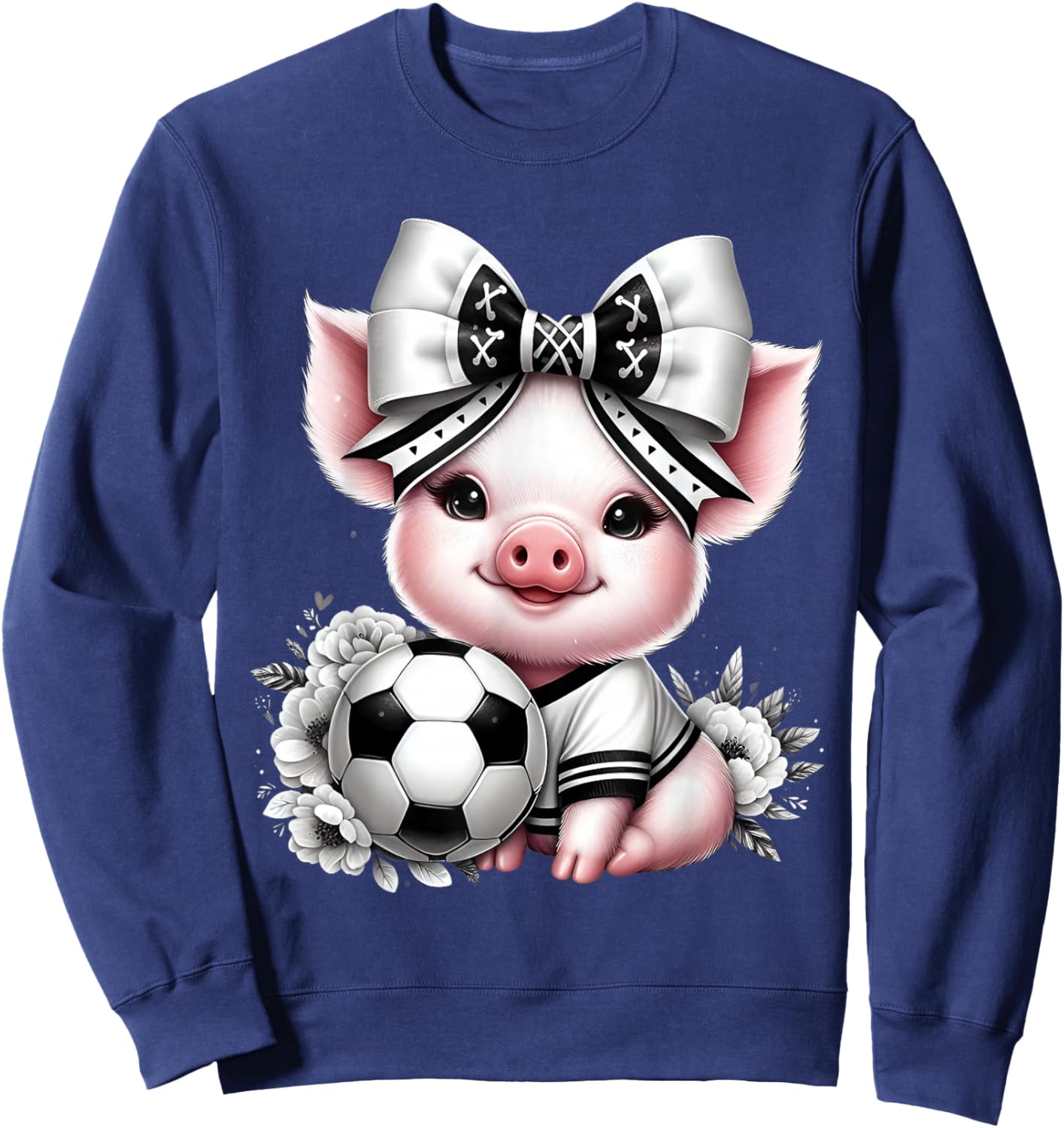 Cute Pig Black & White Soccer Coquette Bow Soccer Player Pig Sweatshirt - Sweatshirt | Navy