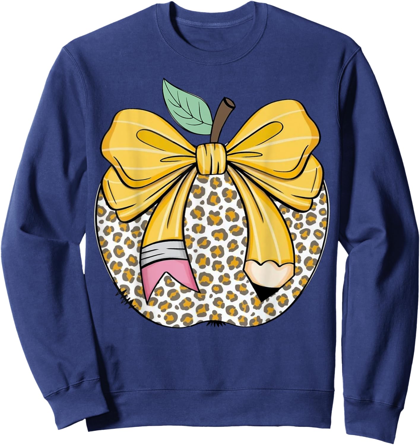 Teacher Coquette Pencil Bow And Apple Teacher Sweatshirt - Sweatshirt | Navy