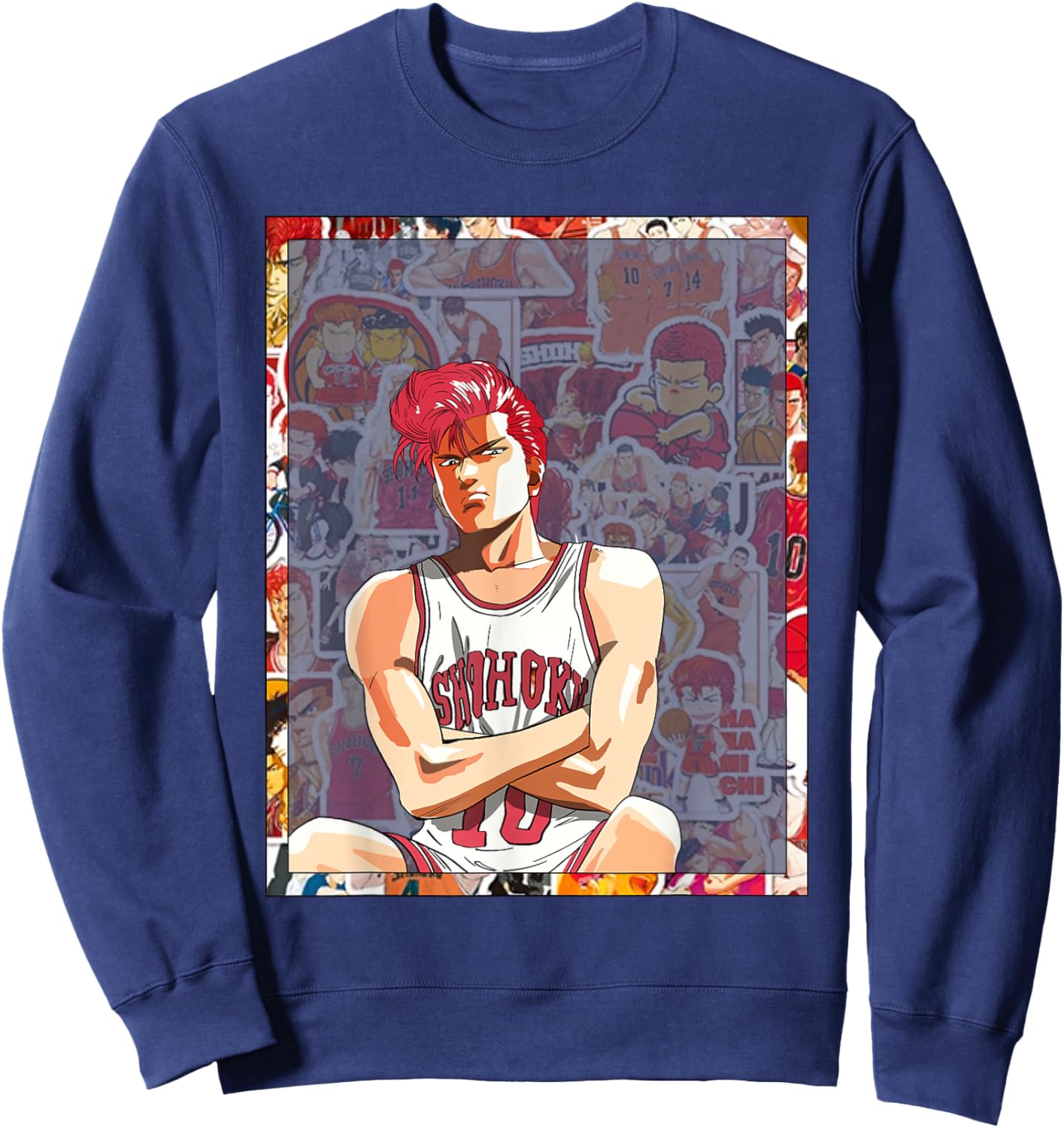 Bokchu Hanamichi Sakuragi -Adults Anime Black Small Classic Fit Short Sleeve Sweatshirt - Sweatshirt | Navy
