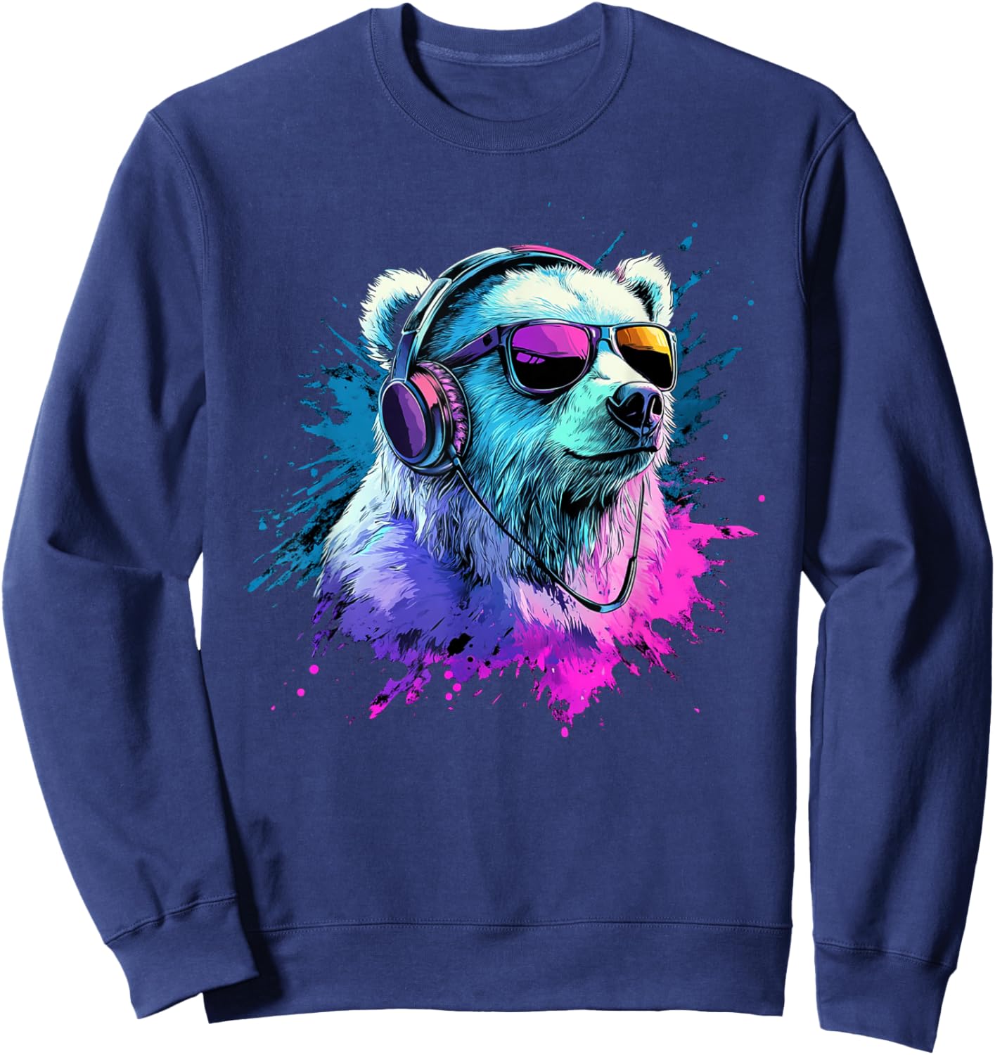 Polar Bear Colorful Music Headphones Artistic Polar Bears Sweatshirt - Sweatshirt | Navy