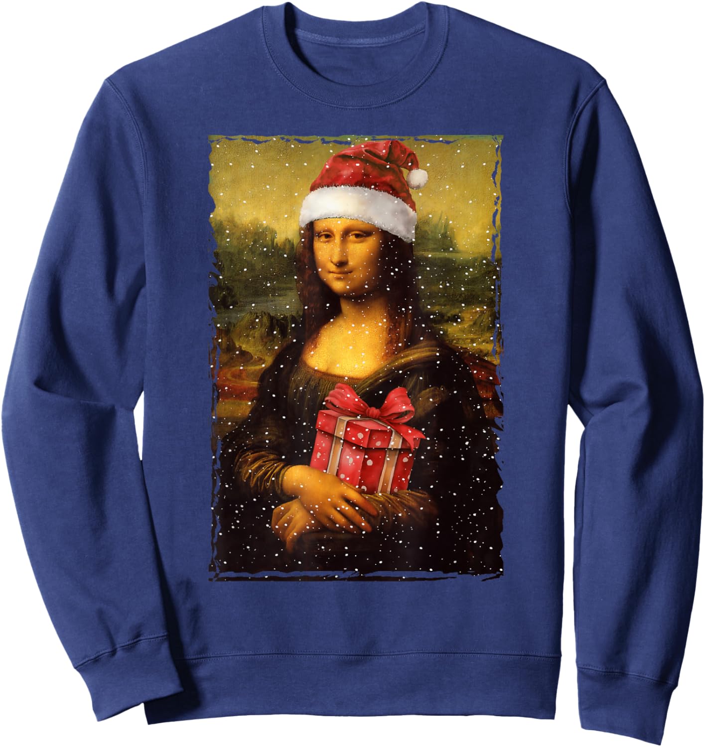 Mona Lisa Christmas Santa Hat Art Teacher Sweatshirt - Sweatshirt | Navy