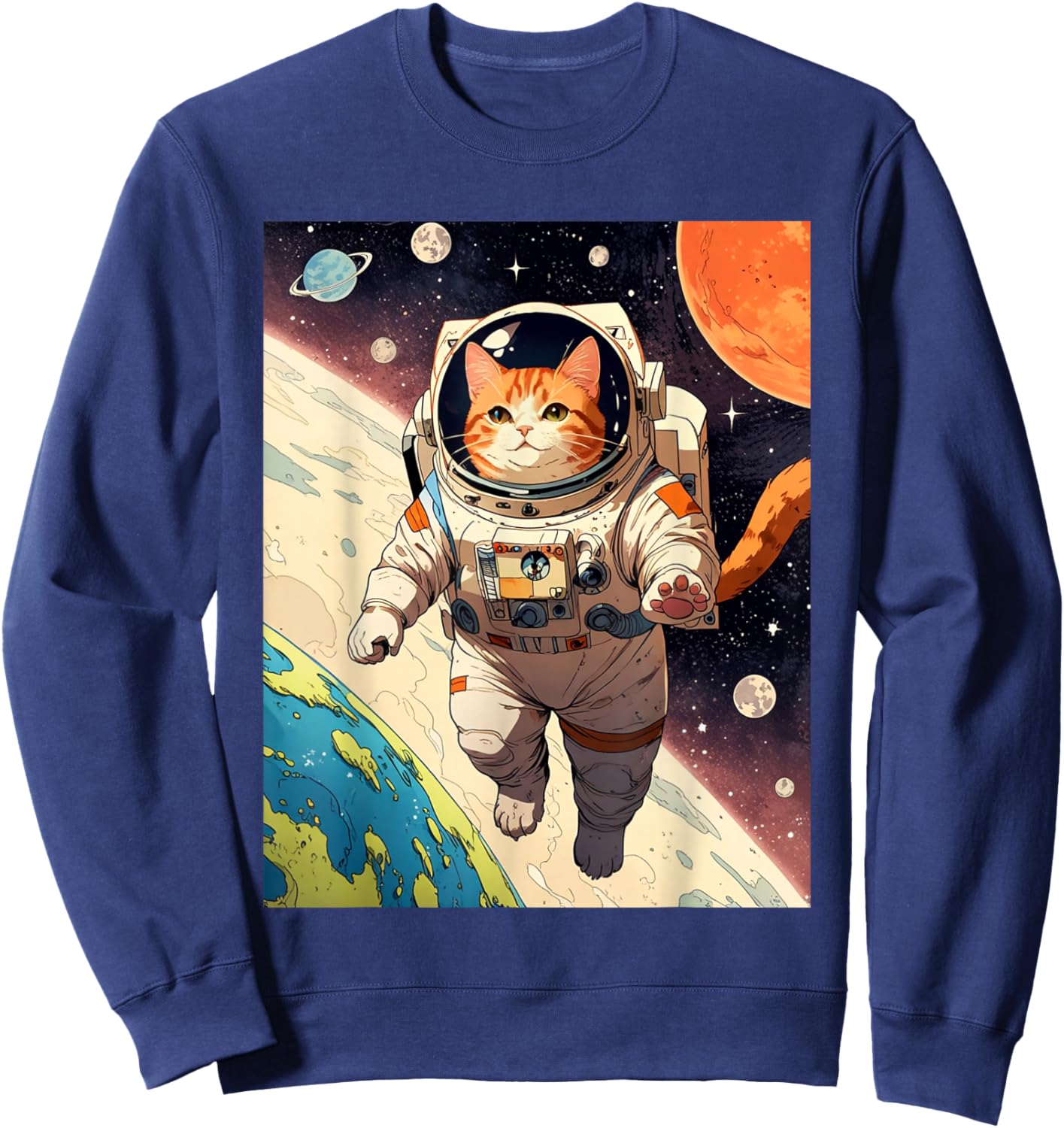 Astronaut Cat - Funny Space Cat Japanese Retro Kawaii Cute Sweatshirt - Sweatshirt | Navy