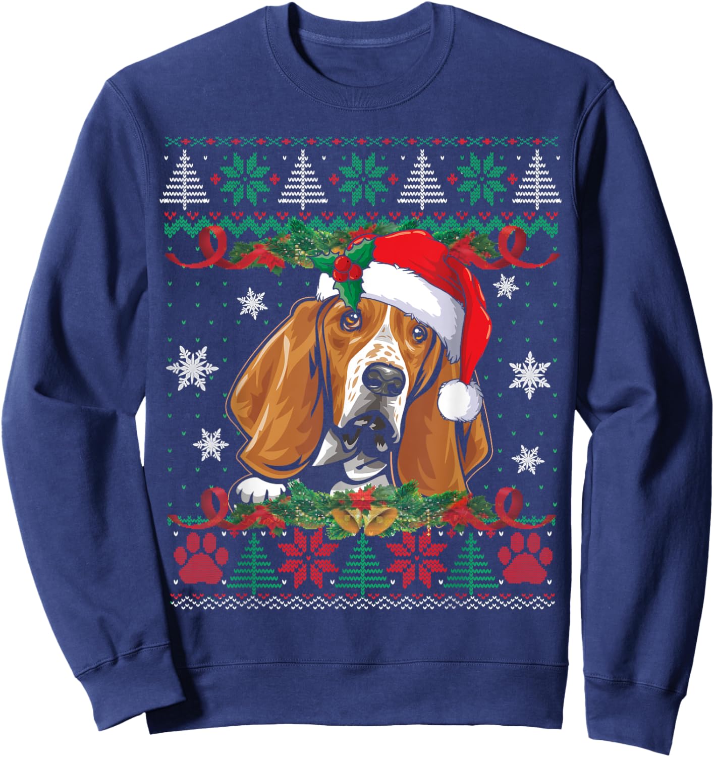 Basset Hound Christmas Ugly Sweater Funny Dog Lover Xmas Sweatshirt - Sweatshirt | Navy
