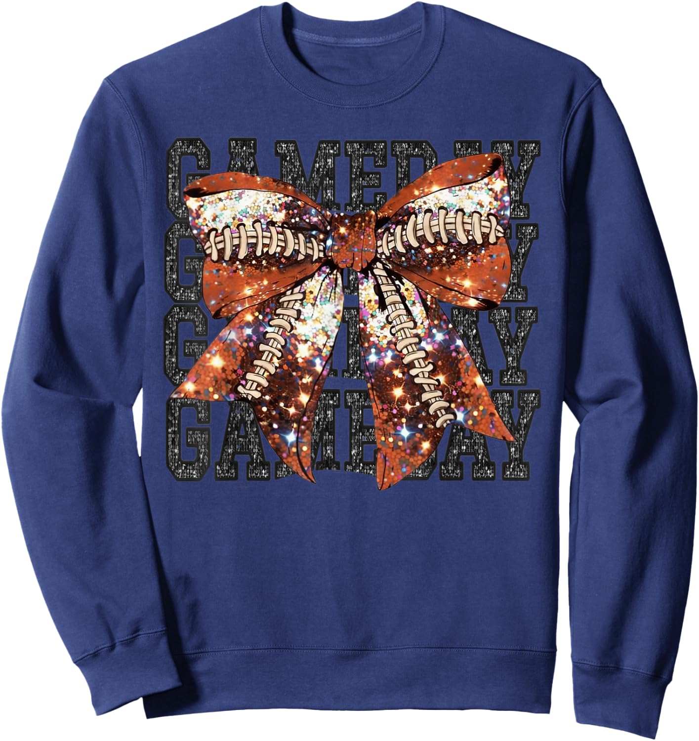 Game Day Football Bling Bling Football Lover Coquette Bow Sweatshirt - Sweatshirt | Navy