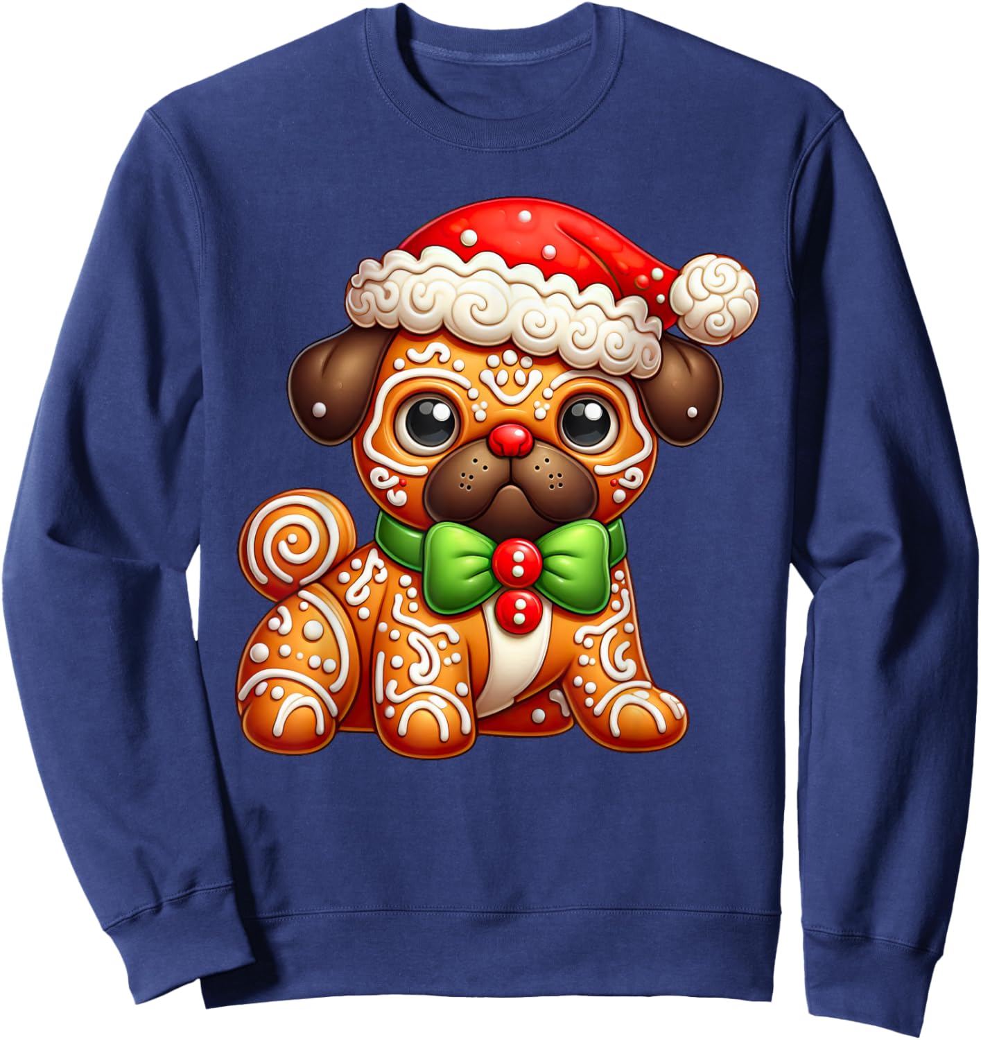 Funny Gingerbread Man Pug Christmas Kids Sweatshirt - Sweatshirt | Navy