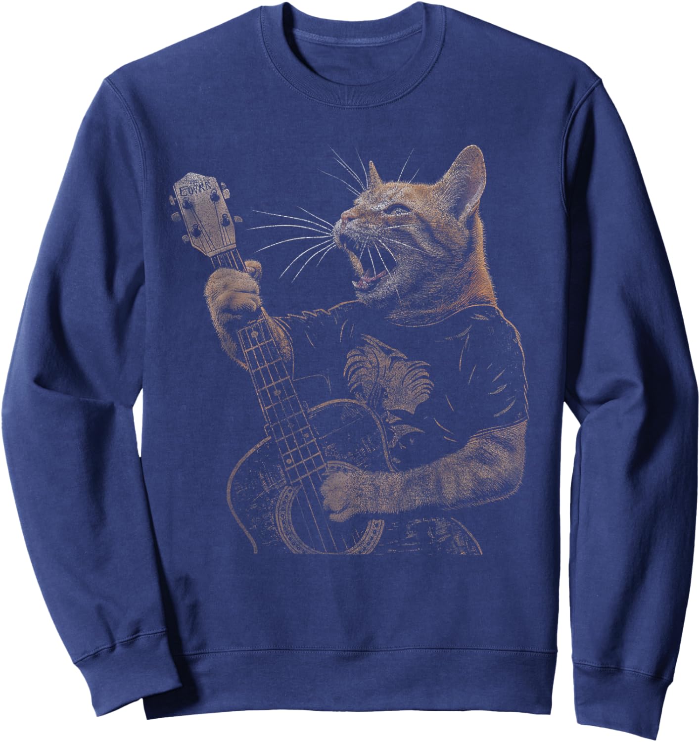Funny Cat Guitar - Rock and Roll Music Band Concert Vintage Women Kids Sweatshirt - Sweatshirt | Navy