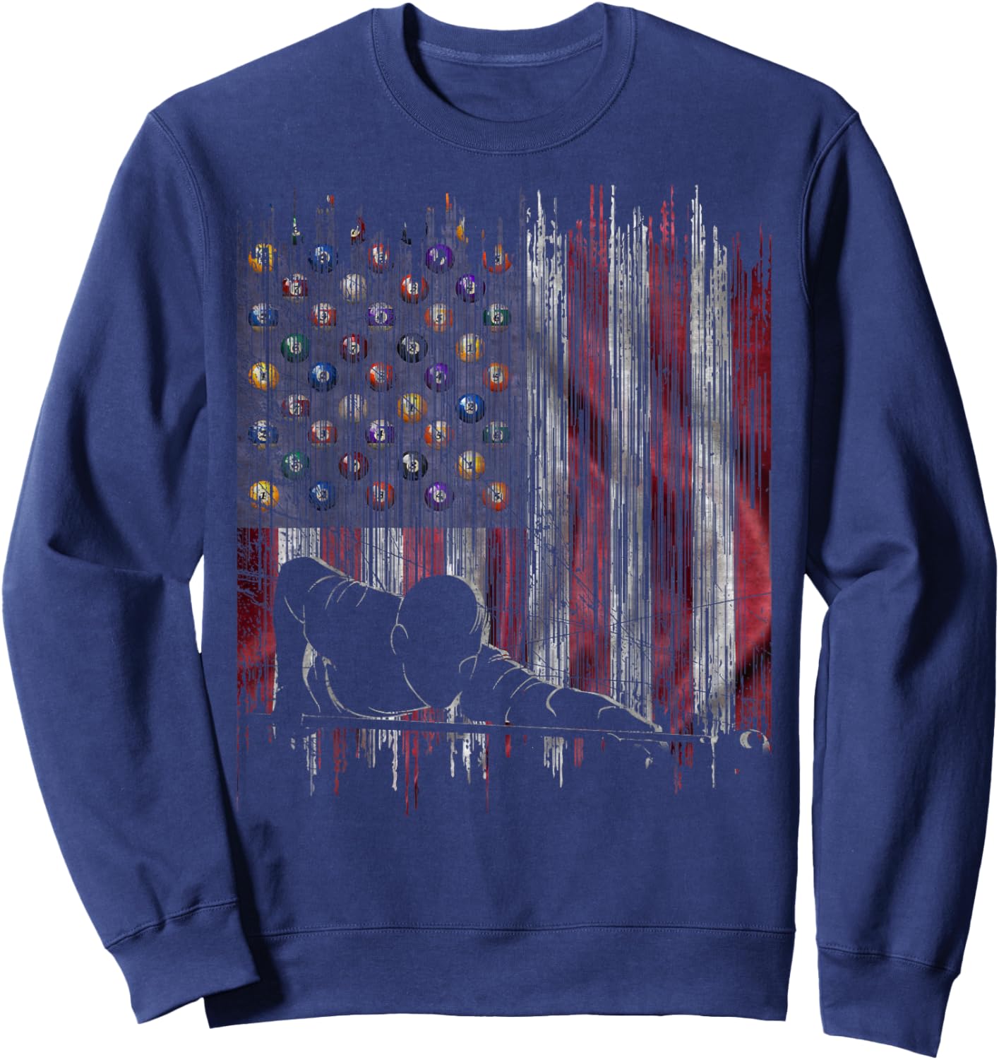 Vintage USA Flag Pool Billiards Player Silhouette Sweatshirt - Sweatshirt | Navy