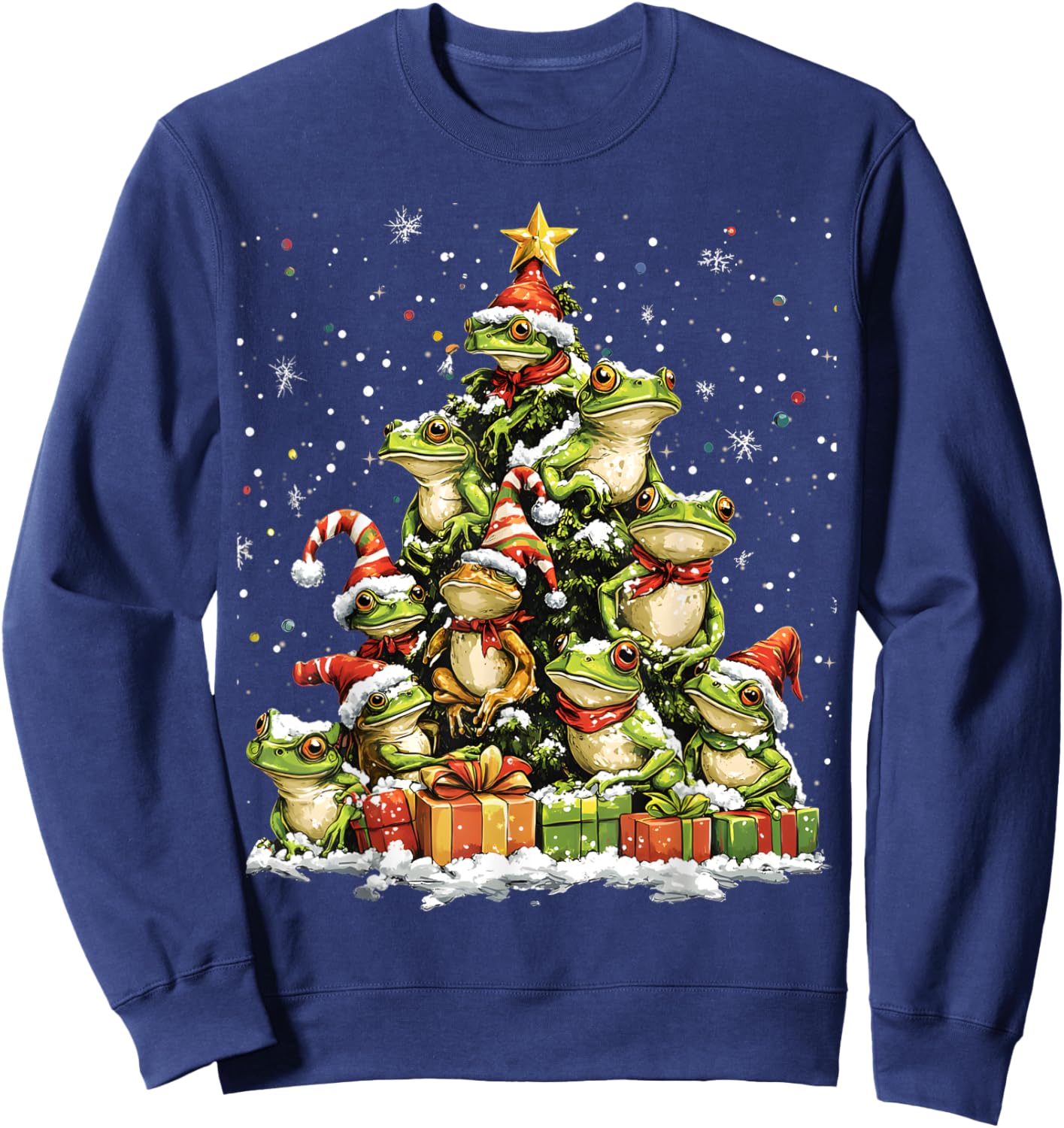Frog Christmas Tree Ornament Decor Xmas Sweatshirt - Sweatshirt | Navy