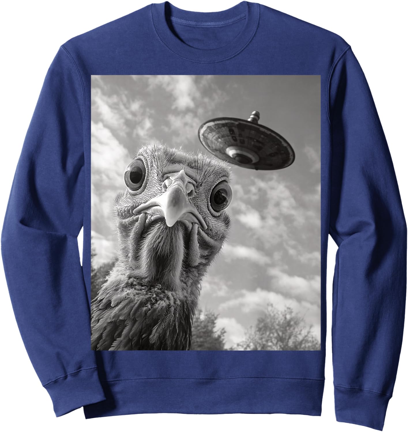 Funny Turkey Selfie UFO Thanksgiving Sweatshirt - Sweatshirt | Navy