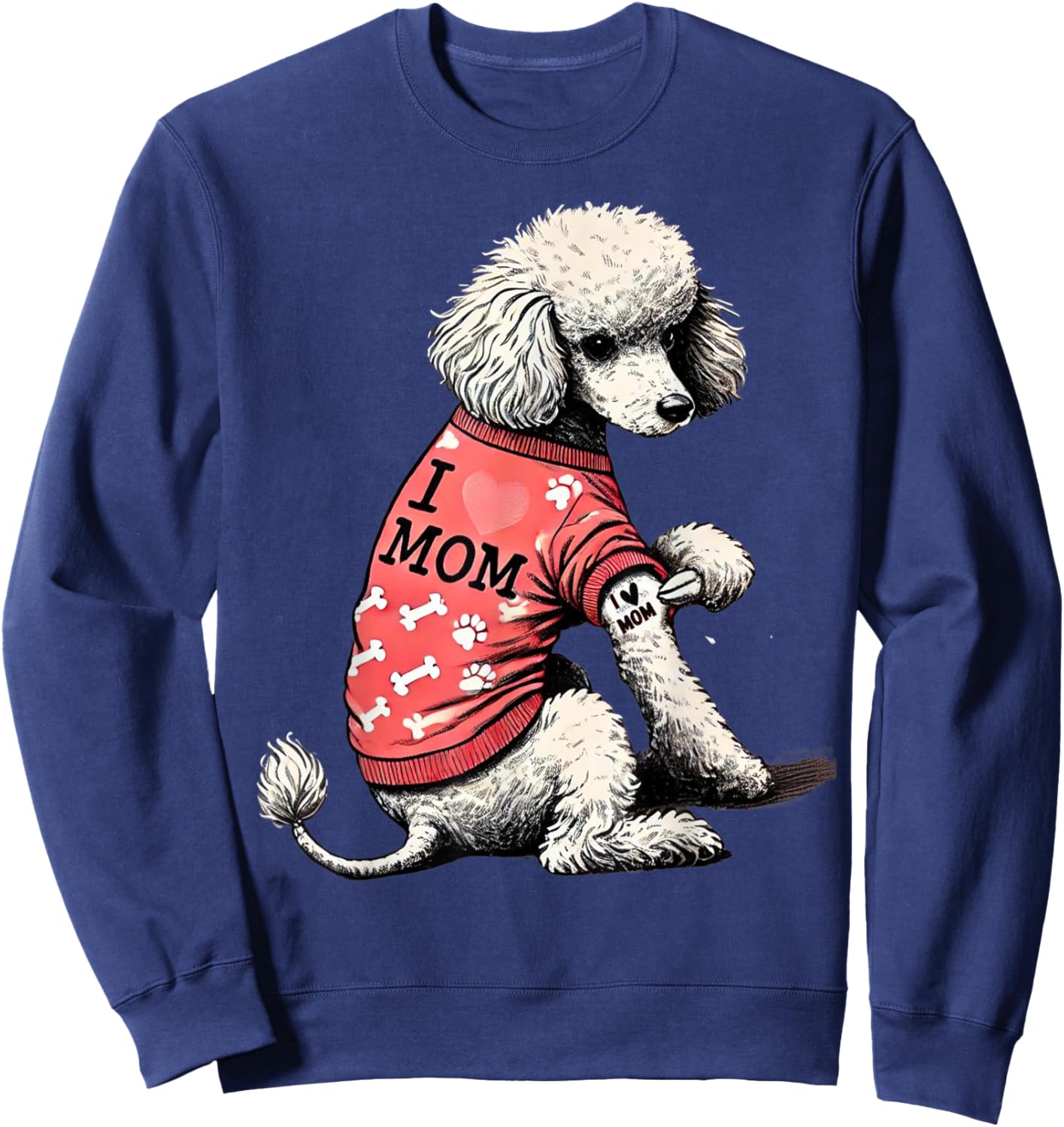 Funny I Love Mom Tattoo Poodle Mom Sweatshirt - Sweatshirt | Navy