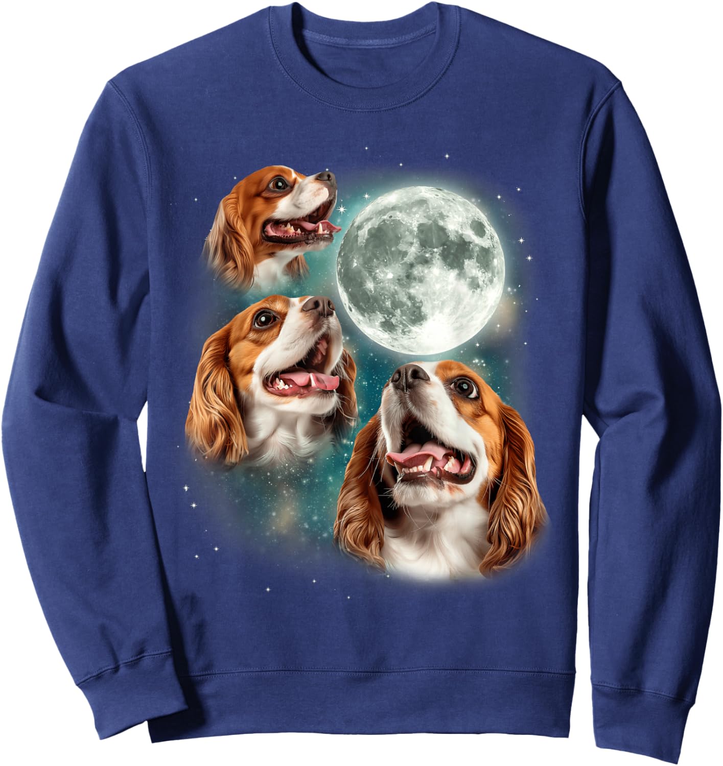3 Cavalier King Charles Spaniel Moon | Canine Pet Dog Lover Sweatshirt - Sweatshirt | Navy