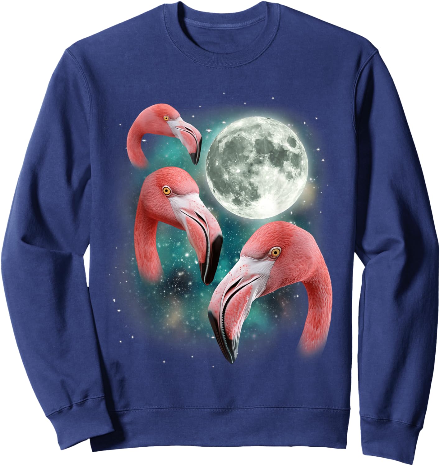 Three Flamingo Moon | Funny 3 Flamingos Bird Tropical Meme Sweatshirt - Sweatshirt | Navy
