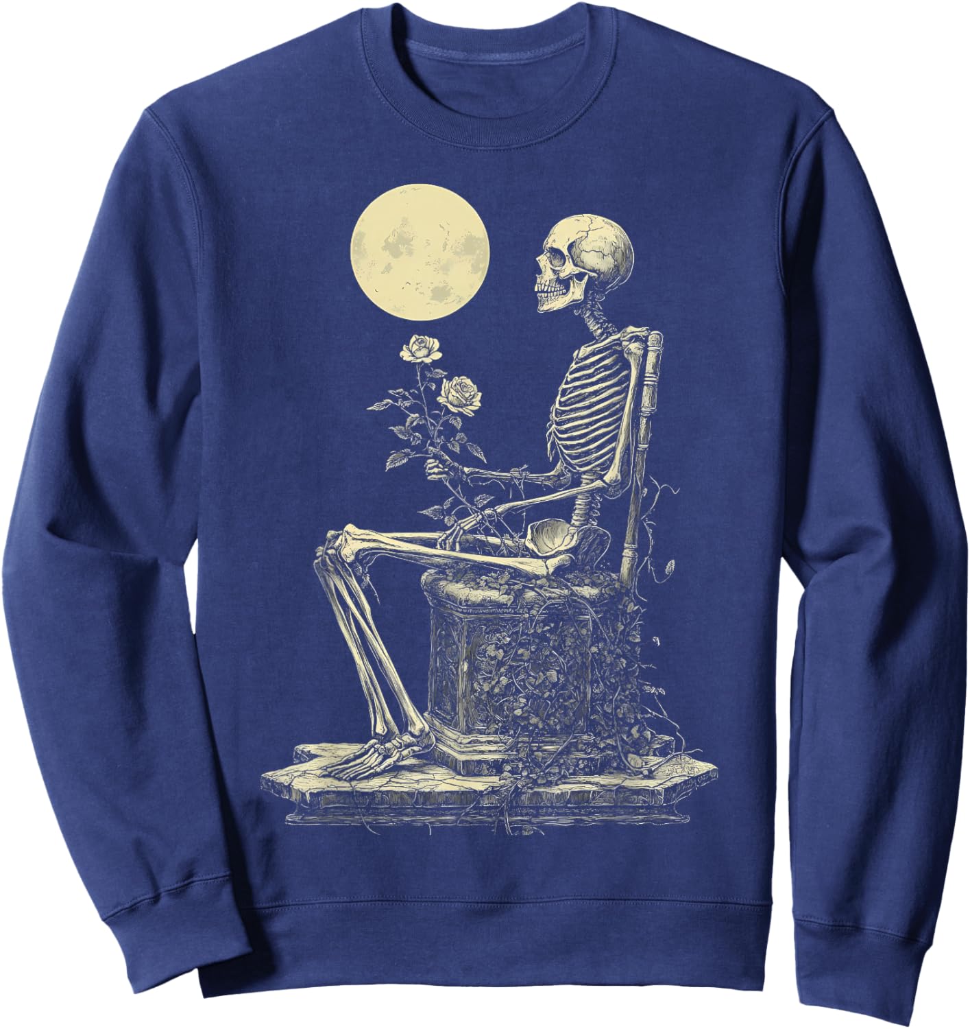 Satanic Skull Rose Gothic Skeleton Holding Rose Sweatshirt - Sweatshirt | Navy