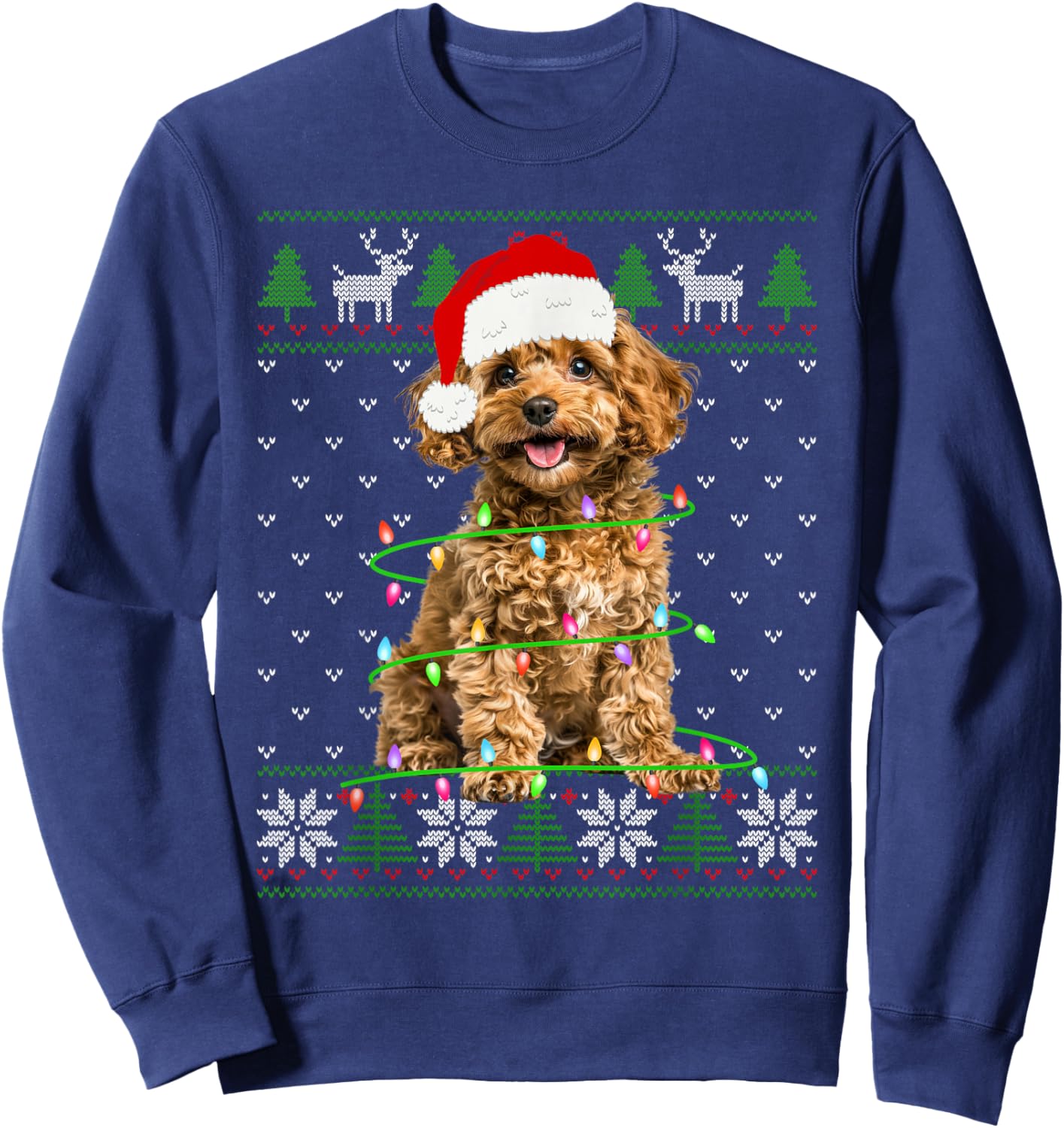 Poodle Dog Christmas Tree Lights Puppy Dog Lover Sweatshirt - Sweatshirt | Navy