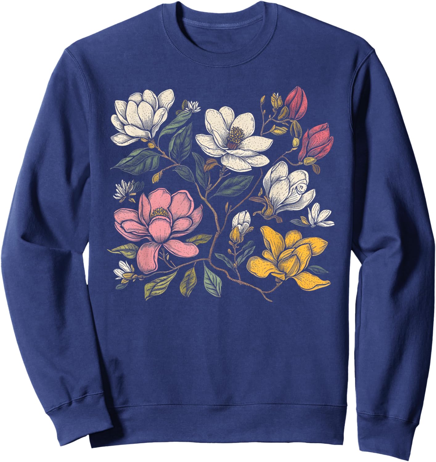 Vintage Botanical Magnolia Flower Girl Cute Floral Plant Mom Sweatshirt - Sweatshirt | Navy