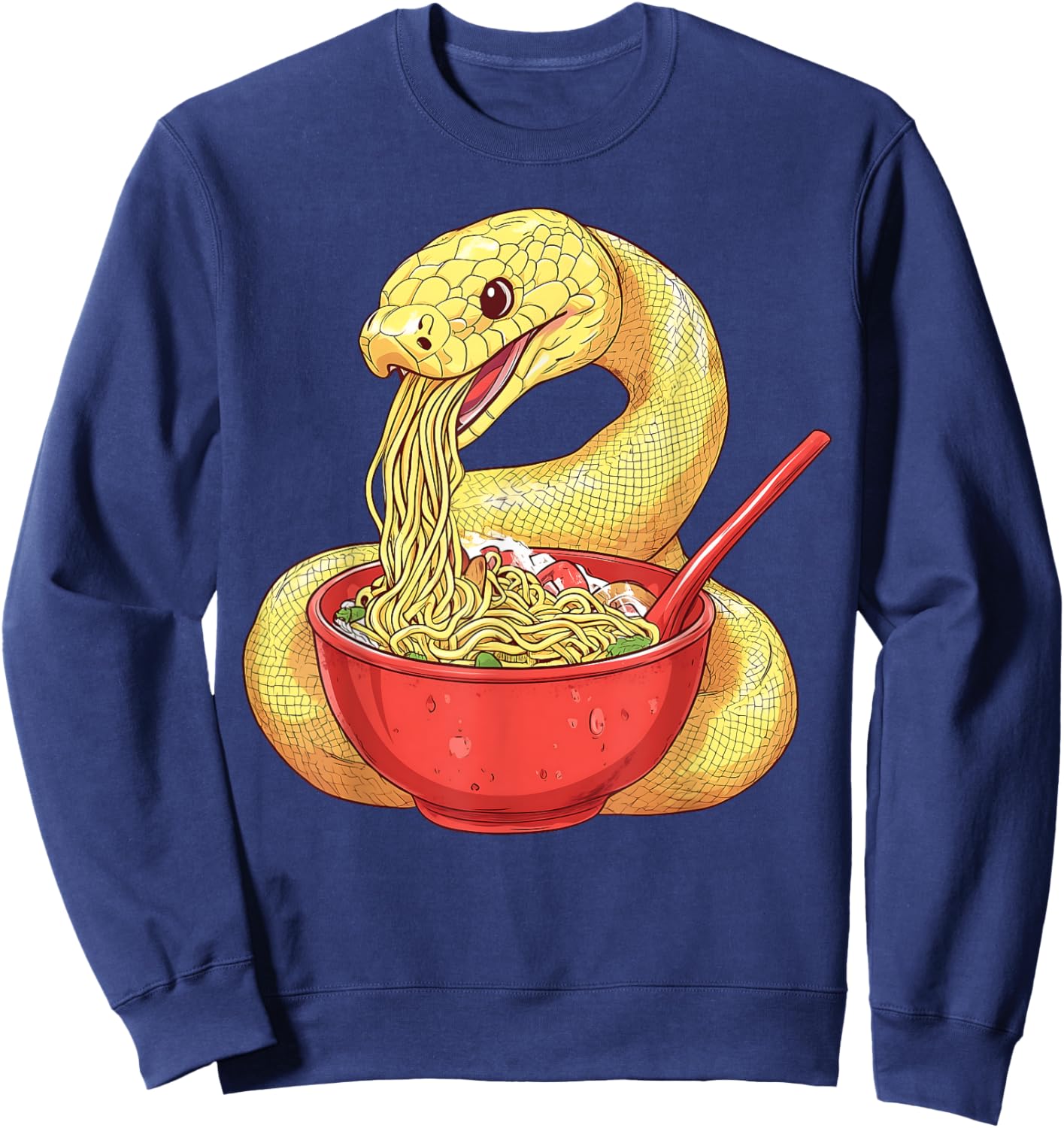 Ball Python Snake Eating Ramen Bowl Japanese Noodles Sweatshirt - Sweatshirt | Navy
