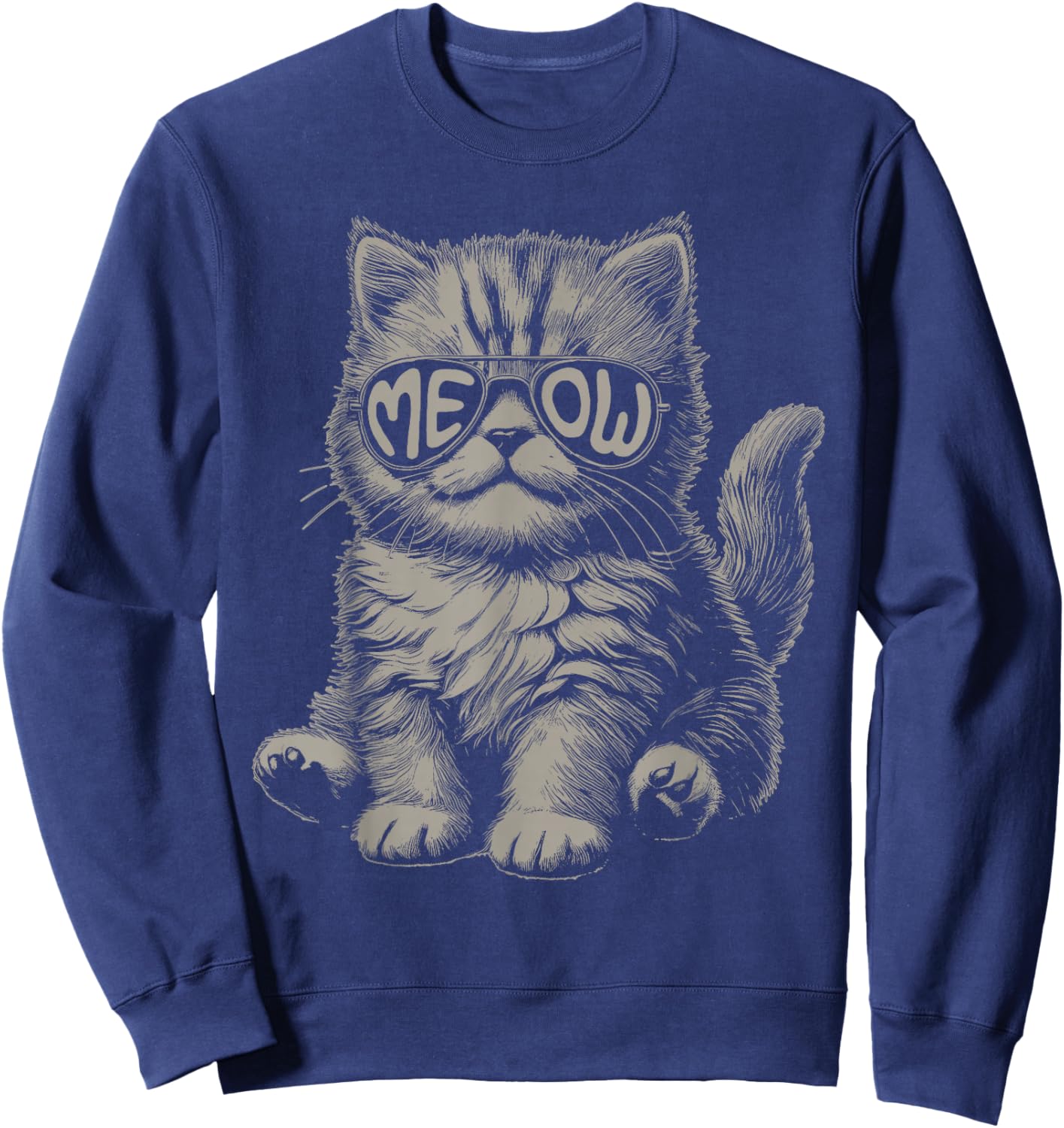 Funny Cat Meow Sunglasses Vintage Graphic Sweatshirt - Sweatshirt | Navy