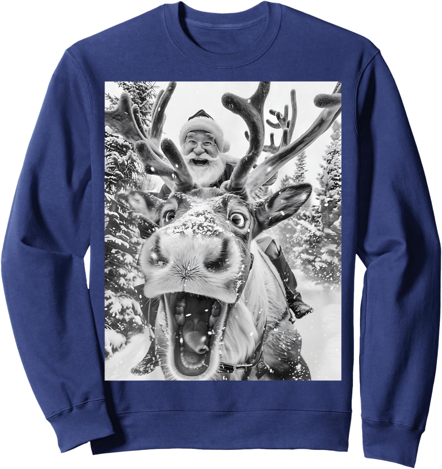 Funny Christmas Reindeer Selfie Santa Claus Xmas Sleigh Sweatshirt - Sweatshirt | Navy
