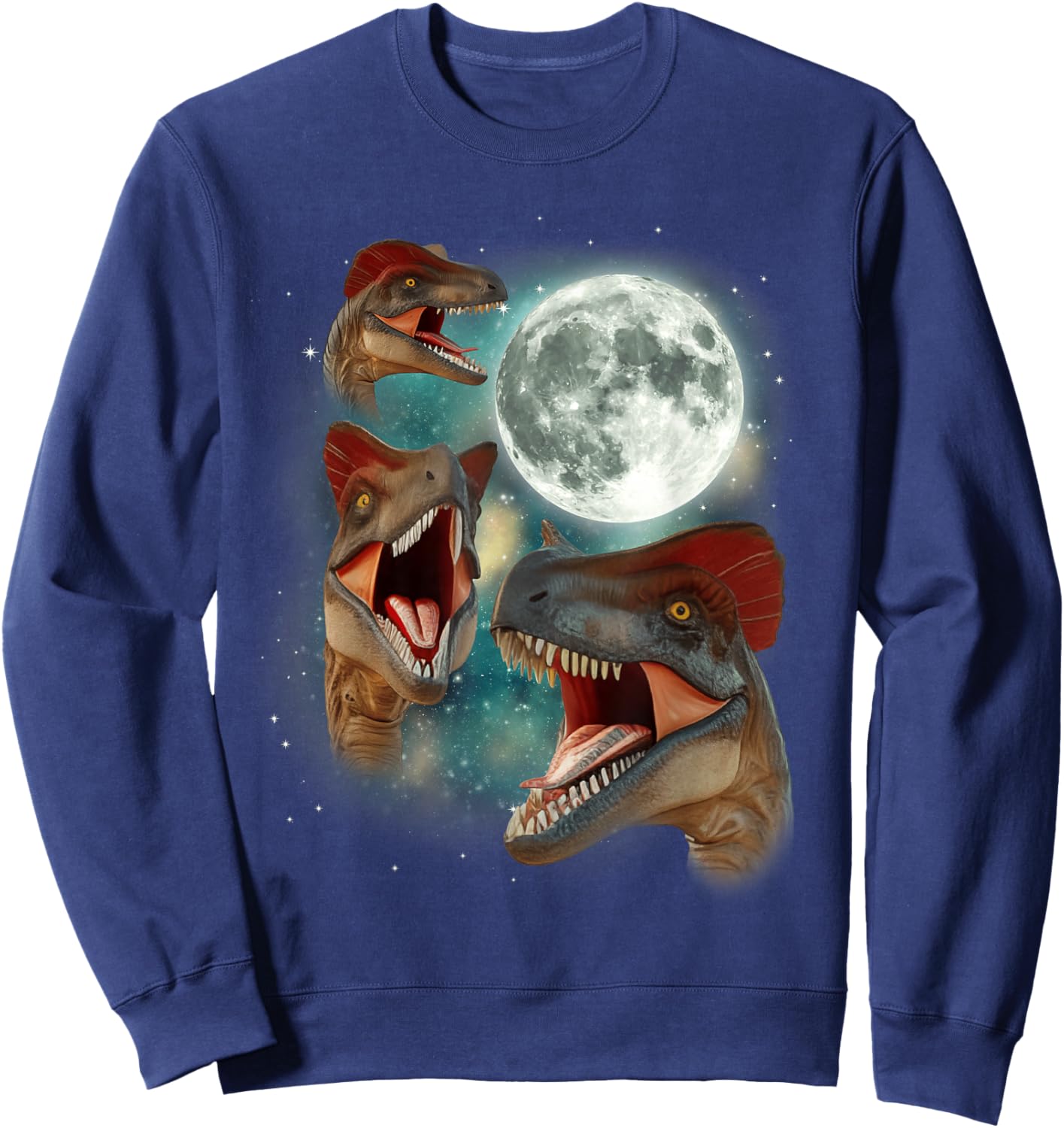 Three Dilophosaurus Moon | 3 Dinosaur Prehistoric Roar Dino Sweatshirt - Sweatshirt | Navy