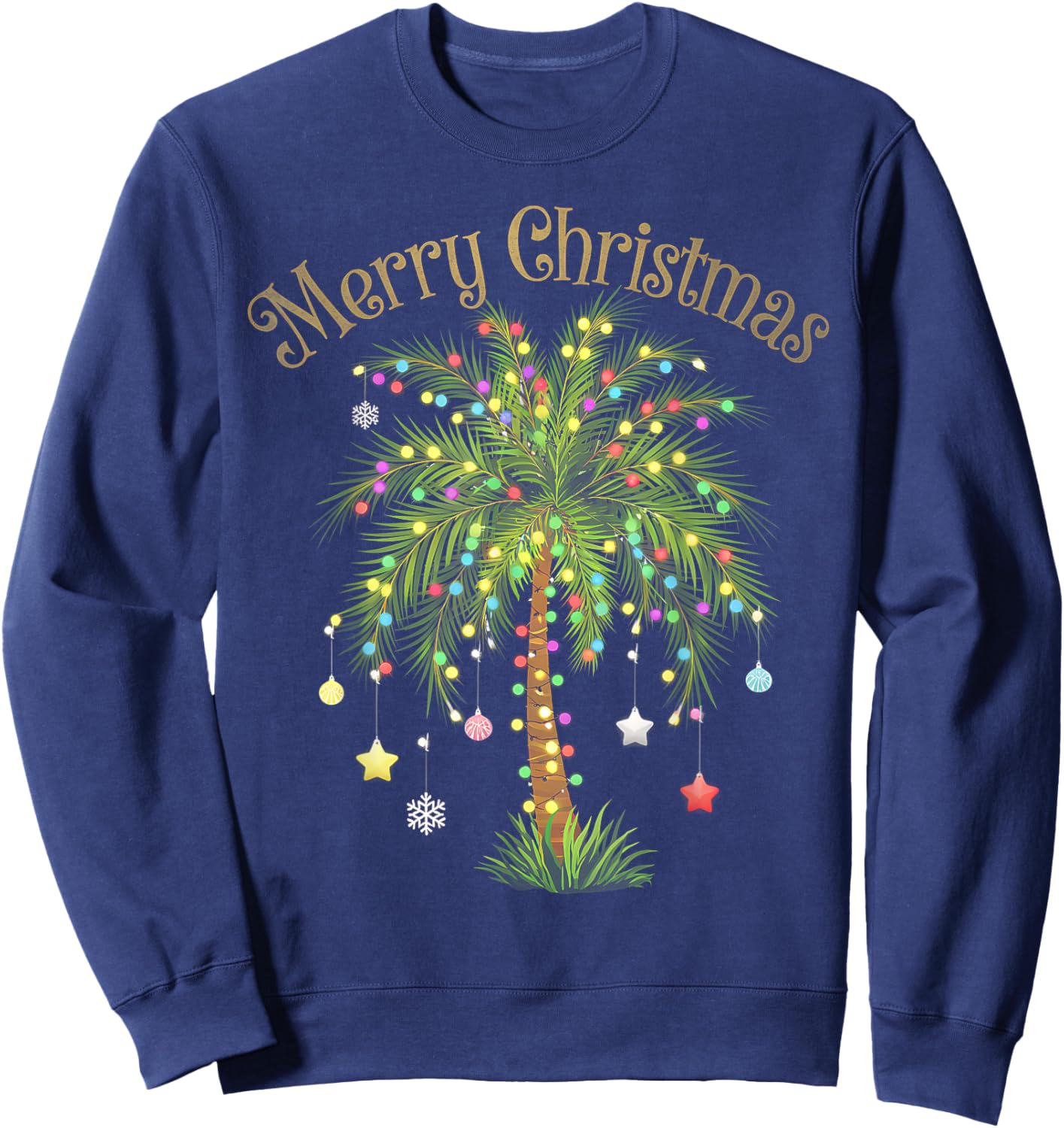 Merry Christmas Palm Tree Light Hawaiian Tropical Christmas Sweatshirt - Sweatshirt | Navy