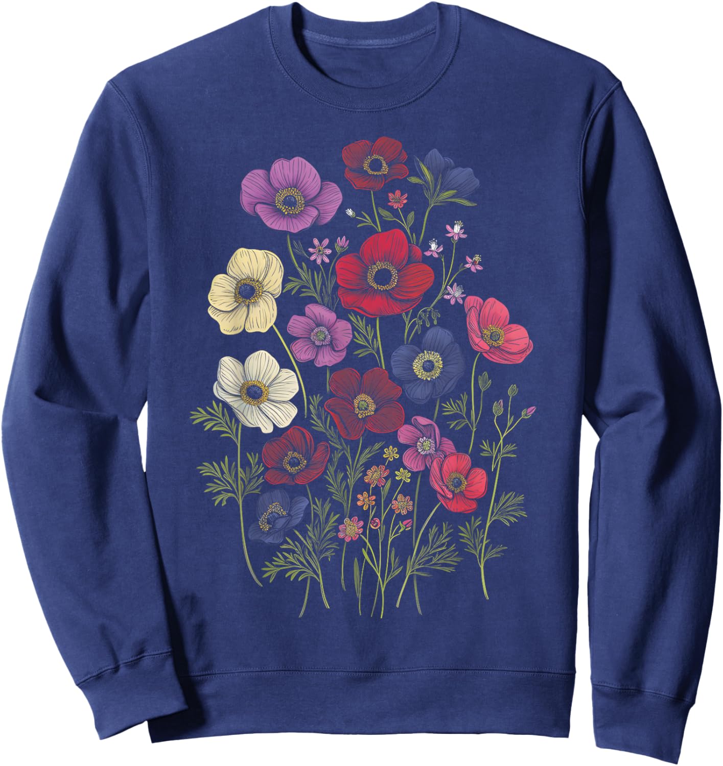 Vintage Botanical Anemone Flower Girl Cute Floral Plant Mom Sweatshirt - Sweatshirt | Navy