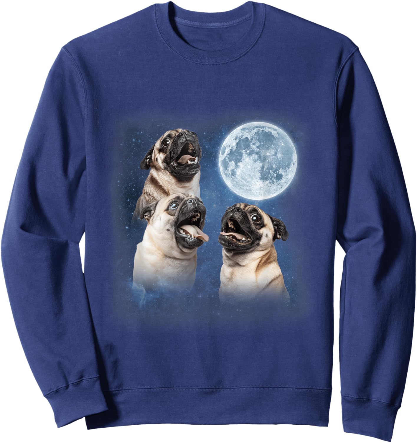 3 Pugs Howling at the Moon Dog Owner Animal Lover Toy Breed Men Women Sweatshirt - Sweatshirt | Navy