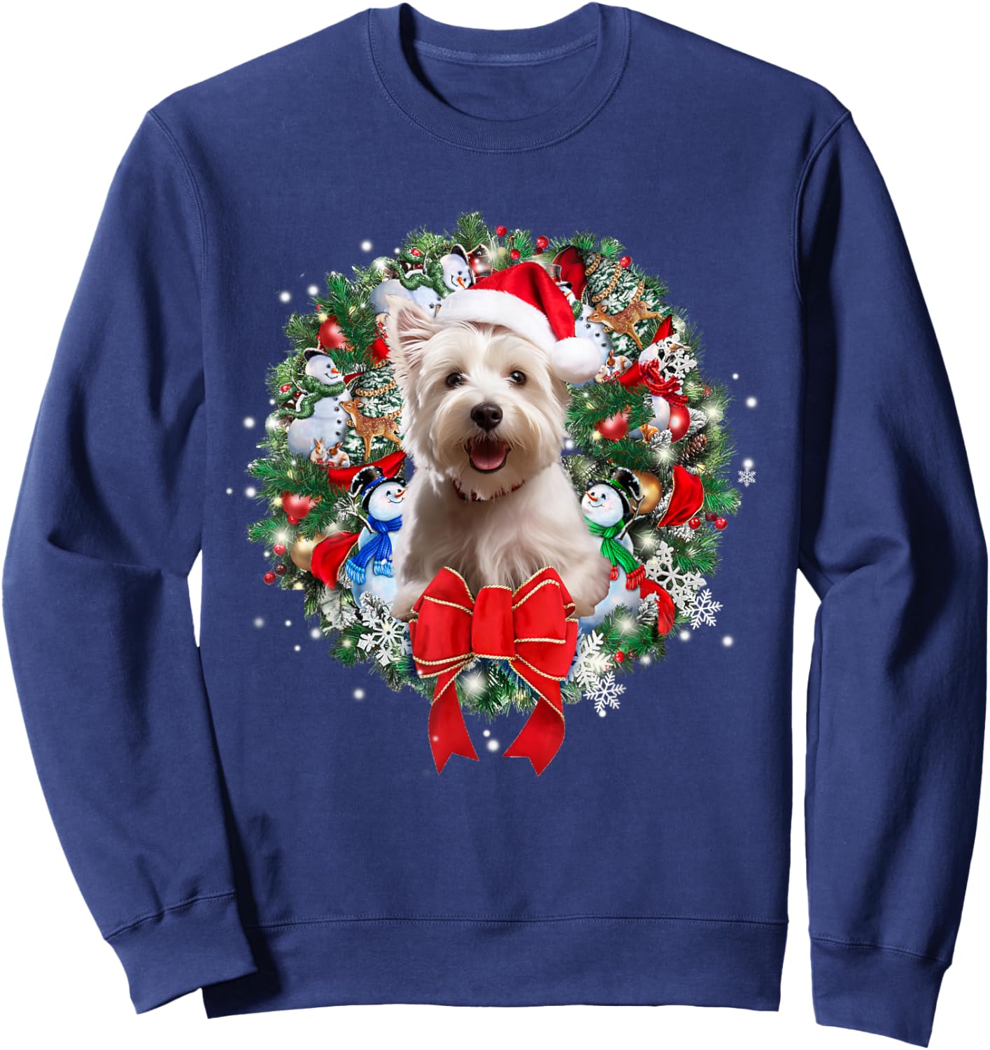 Westie Christmas Wreath Decoration Xmas Pajamas Sweatshirt - Sweatshirt | Navy