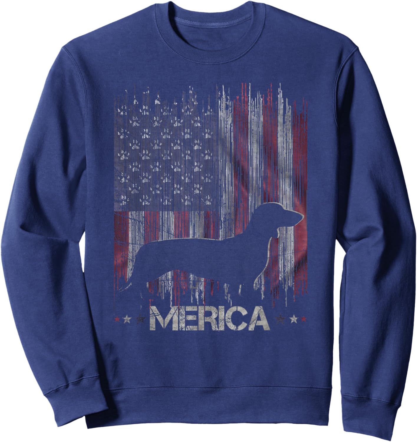 Vintage Dachshund Dog, Merica Weiner Dog USA Flag Sweatshirt - Sweatshirt | Navy