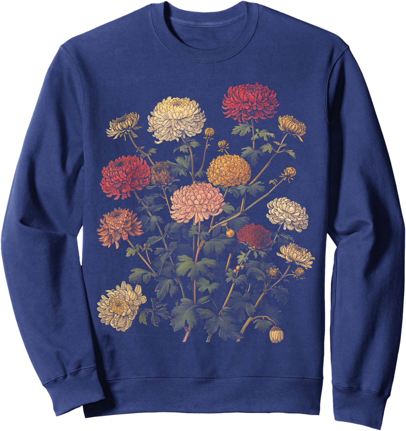 Vintage Botanical Chrysanthemum Flower Girl Floral Plant Mom Sweatshirt - Sweatshirt | Navy