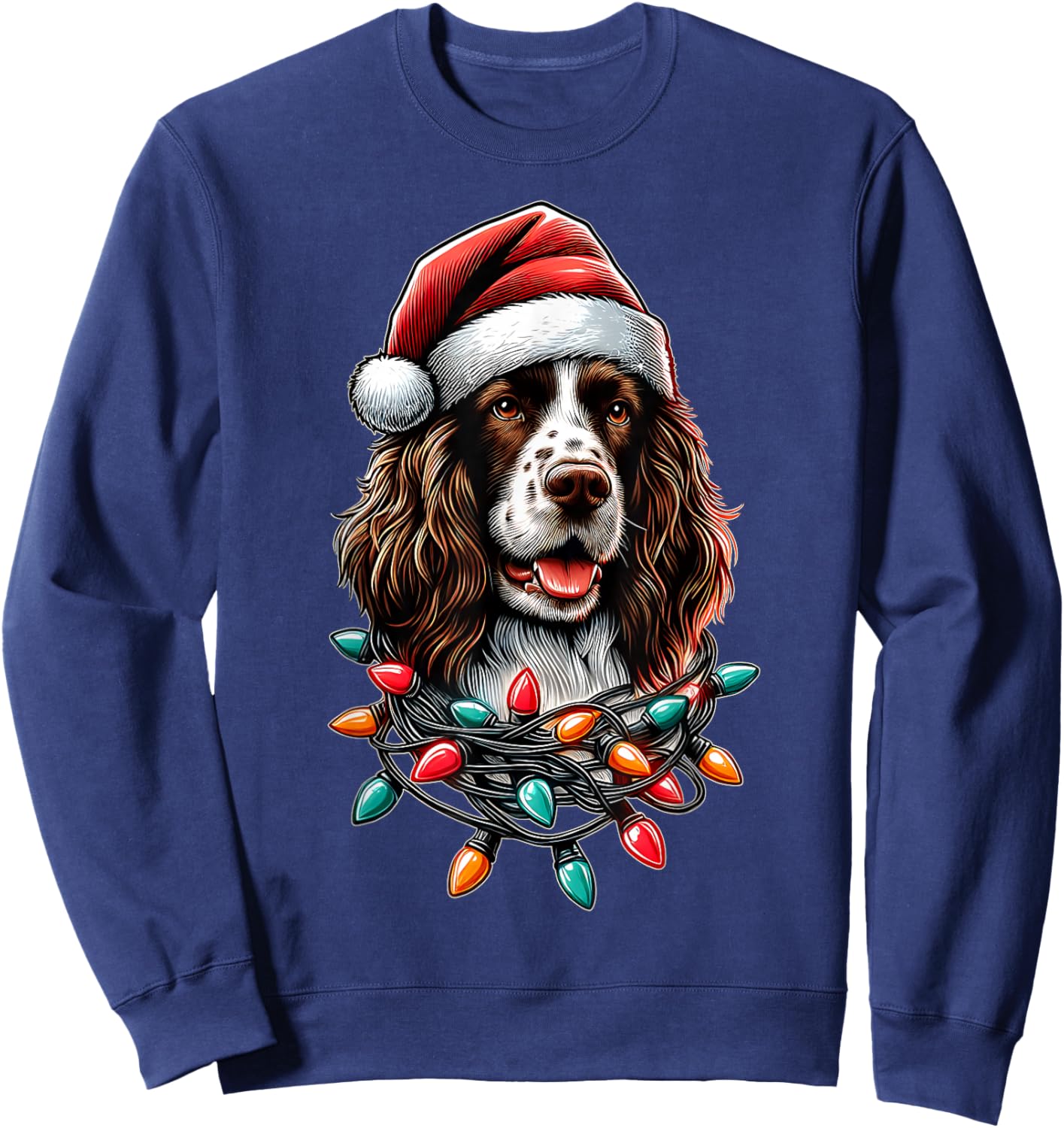 English Springer Spaniel Dog Christmas Hat Xmas Men Women Kids Sweatshirt - Sweatshirt | Navy