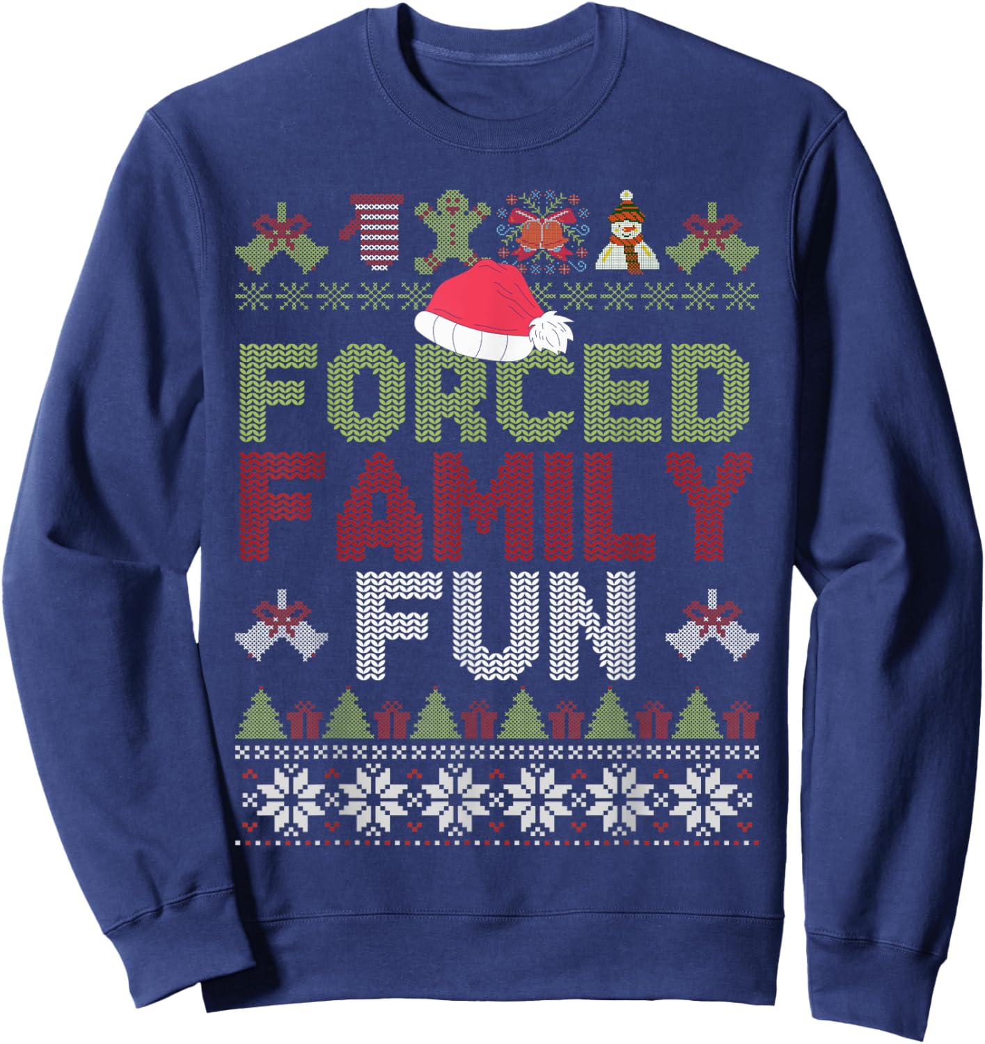 Funny Santa Hat Forced Family-Fun Sarcastic Christmas Pajama Sweatshirt - Sweatshirt | Navy