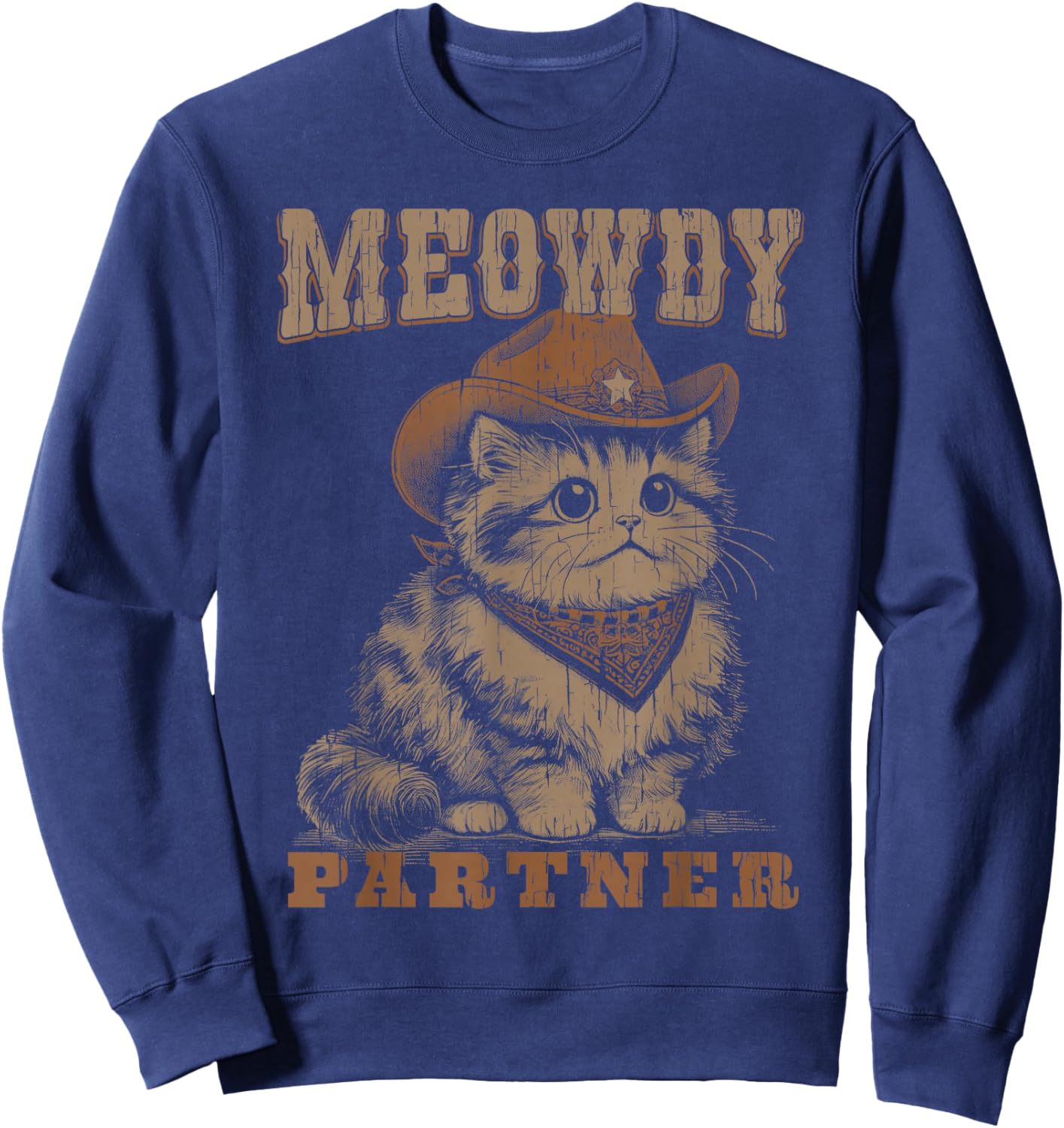 Meowdy Partner Funny Cat Cowboy Vintage Graphic Sweatshirt - Sweatshirt | Navy